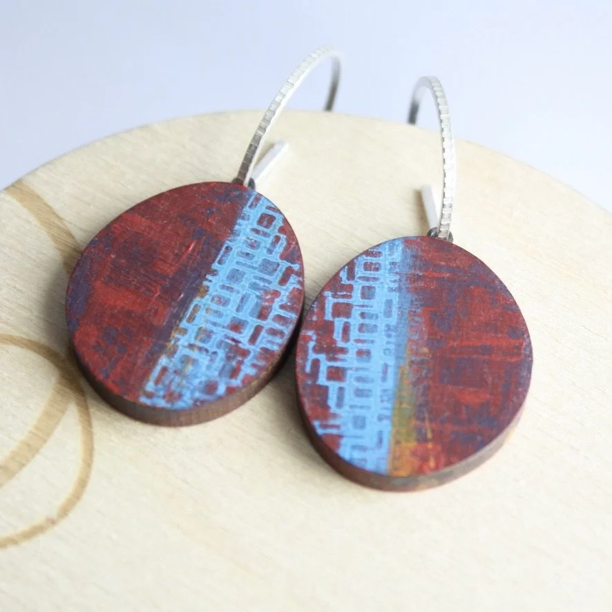 Reversible Hoop Earrings with Blue/Red/Purple-Orange/Red