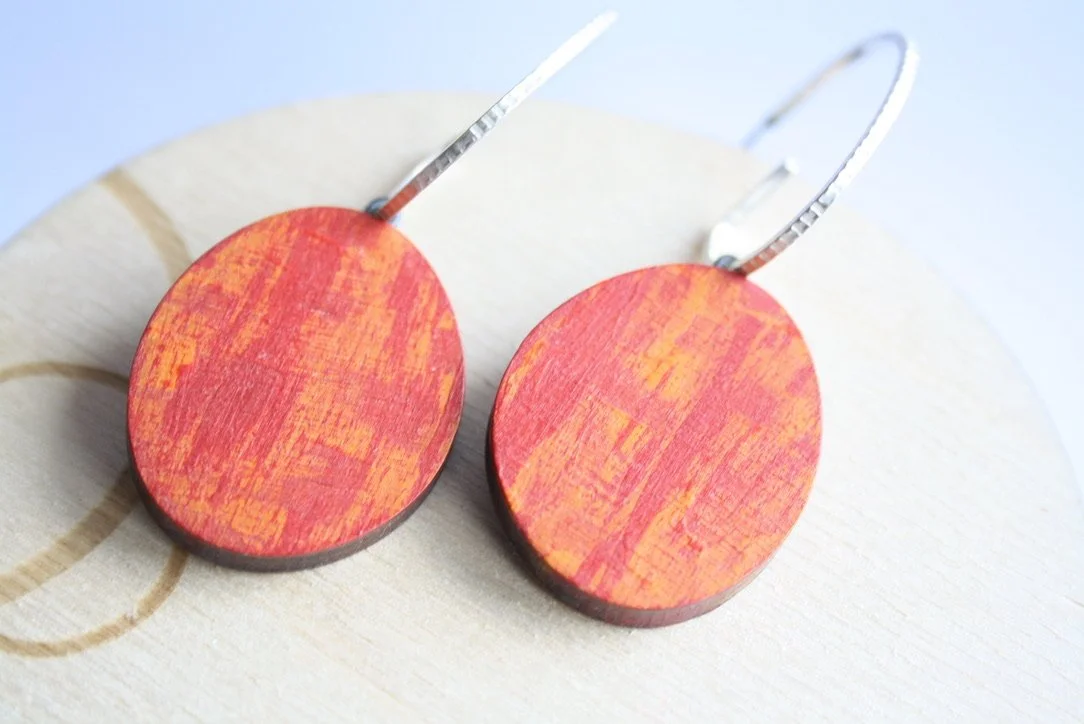 Reversible Hoop Earrings with Blue/Red/Purple-Orange/Red
