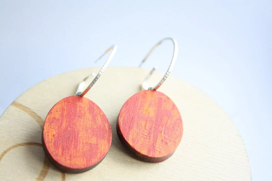 Reversible Hoop Earrings with Blue/Red/Purple-Orange/Red