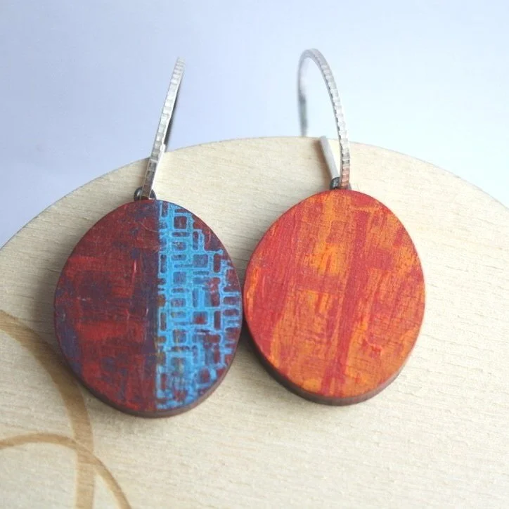 Reversible Hoop Earrings with Blue/Red/Purple-Orange/Red