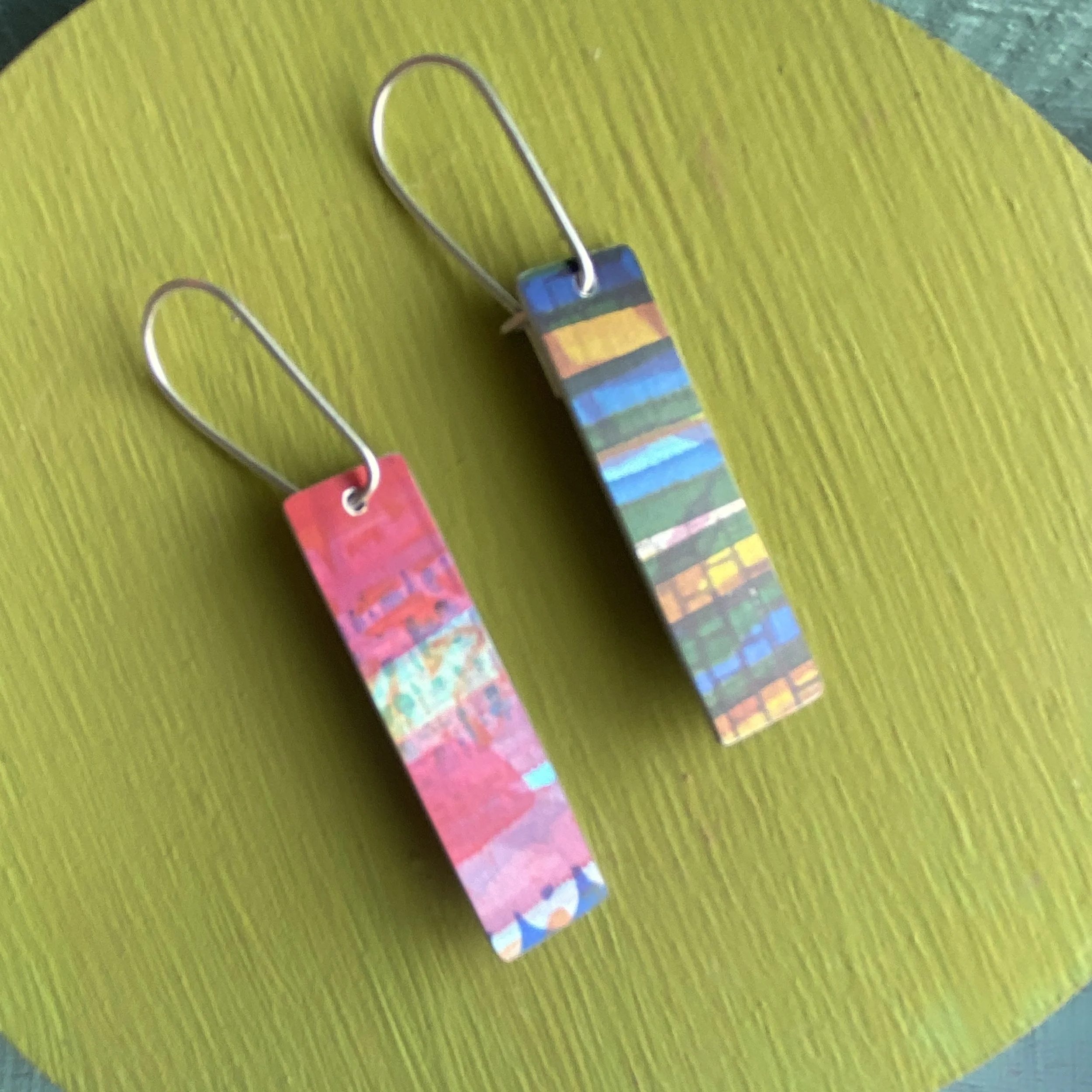 Rectangle Aluminium Earrings Blues/Yellow/Red