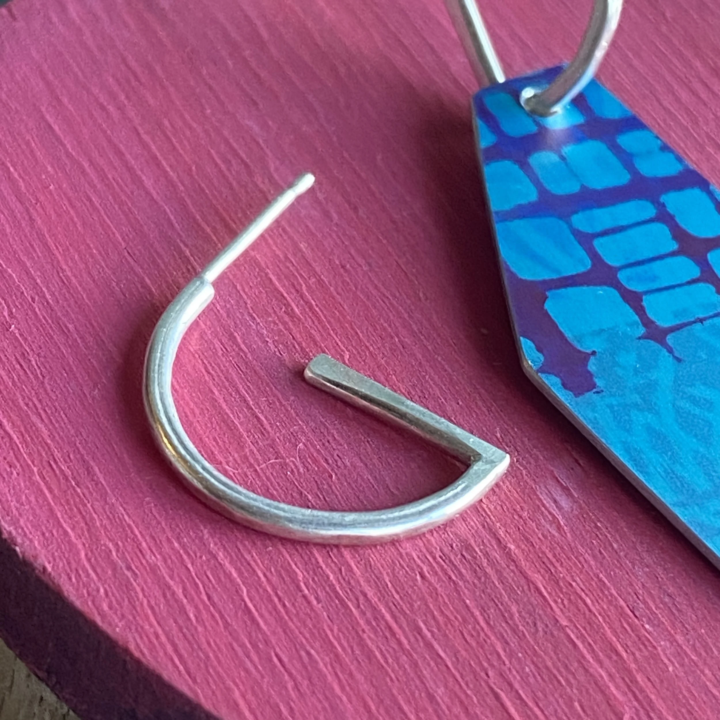 Reversible Hexagonal Drop Hoop Earrings- Blue/Purple