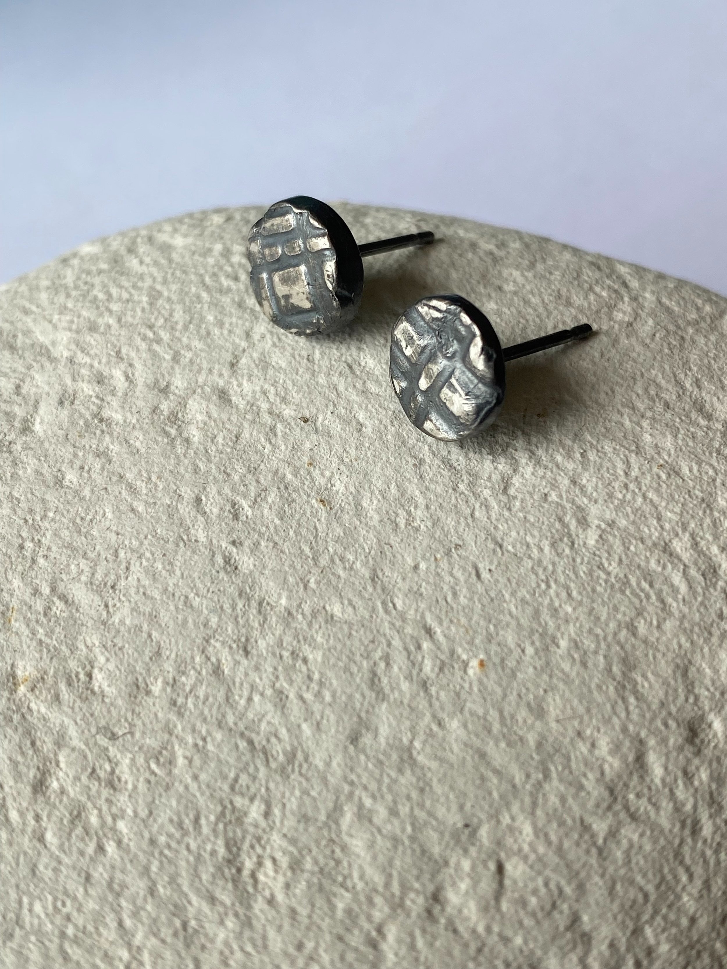 Chunky Round Textured Fine Silver Studs Oxidised no.2
