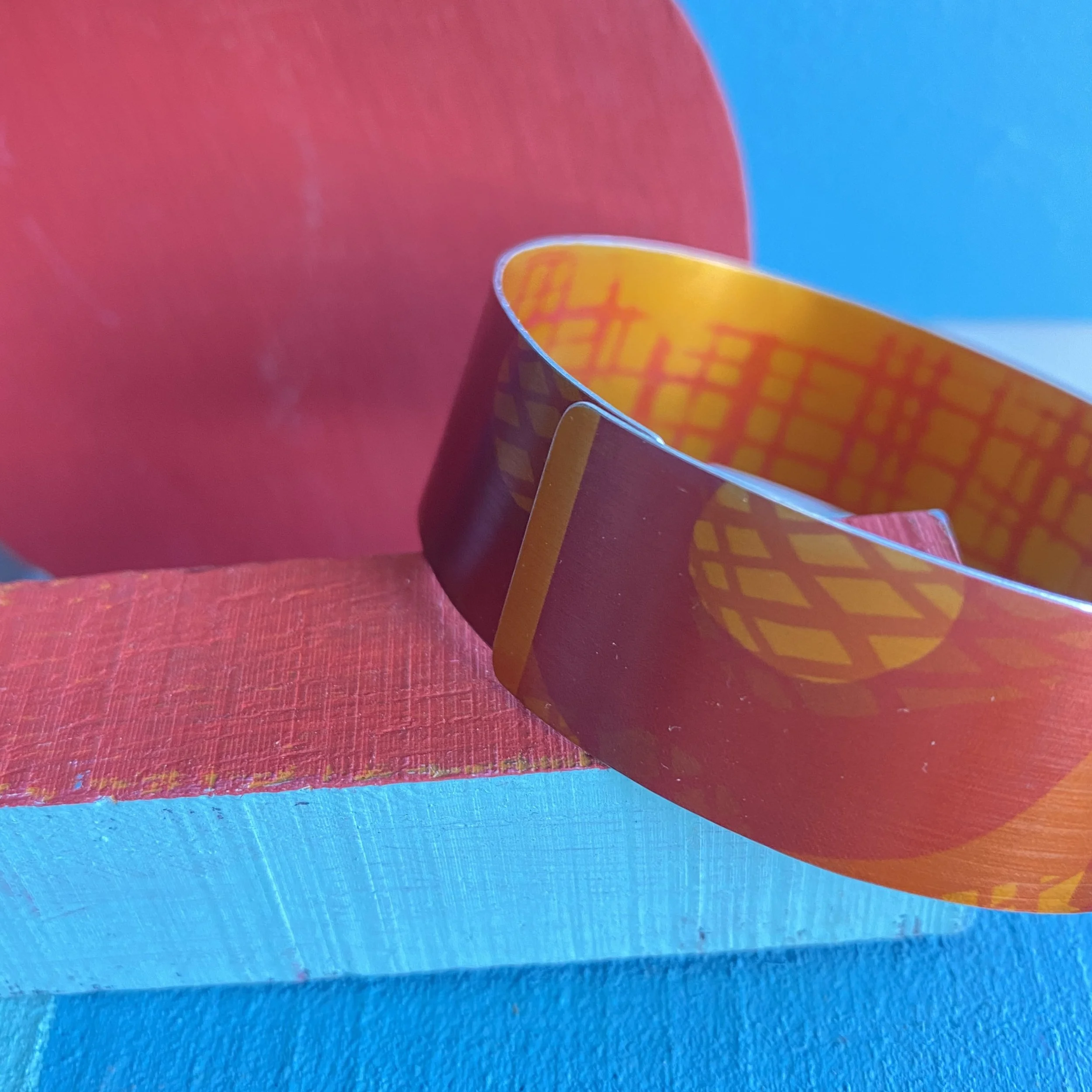 Narrow Cuff Bangle -Orange/Pink Abstract