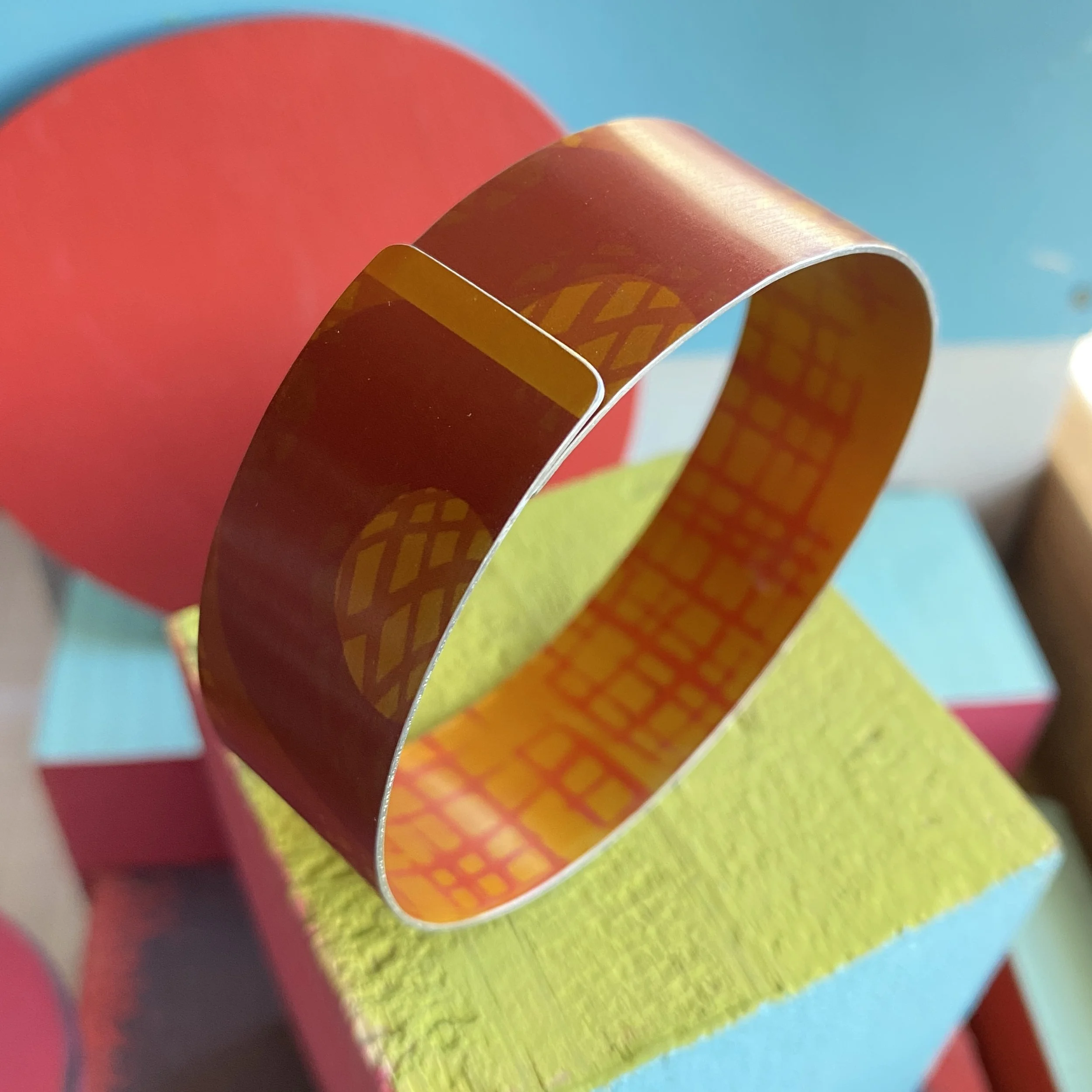 Narrow Cuff Bangle -Orange/Pink Abstract