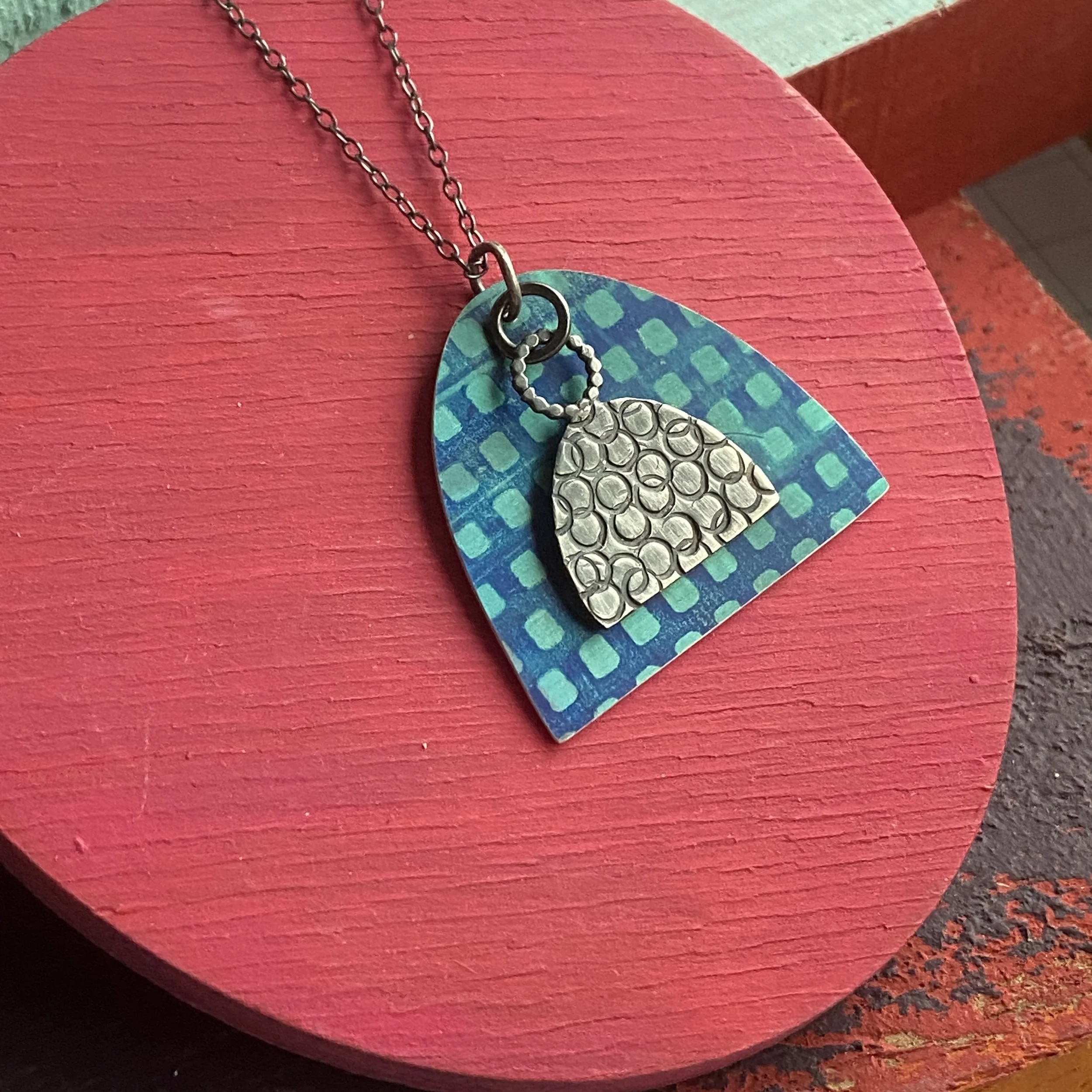 Arch Shape Pendant Necklace-Teal/Blue