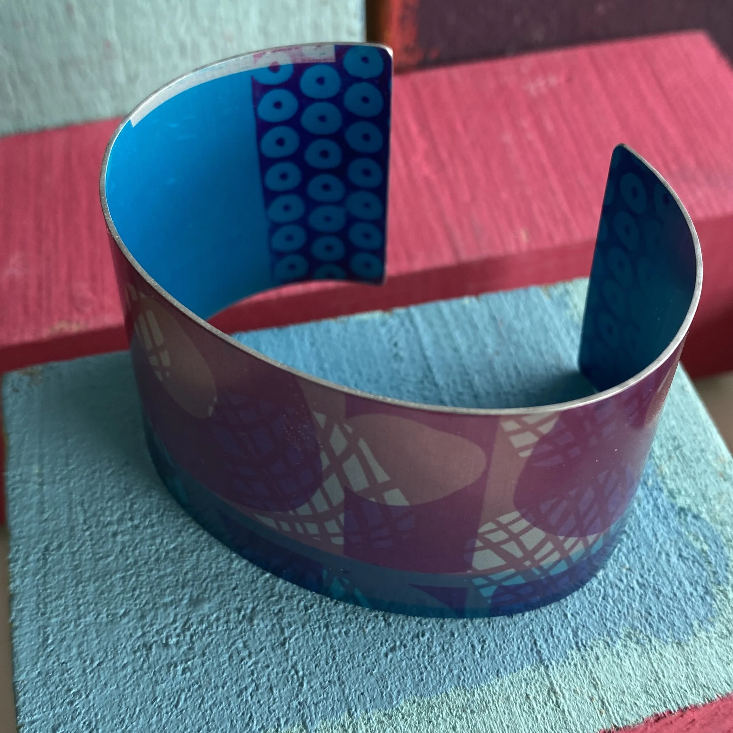 Pinks/Blue Cuff anodised aluminium colourful jewellery