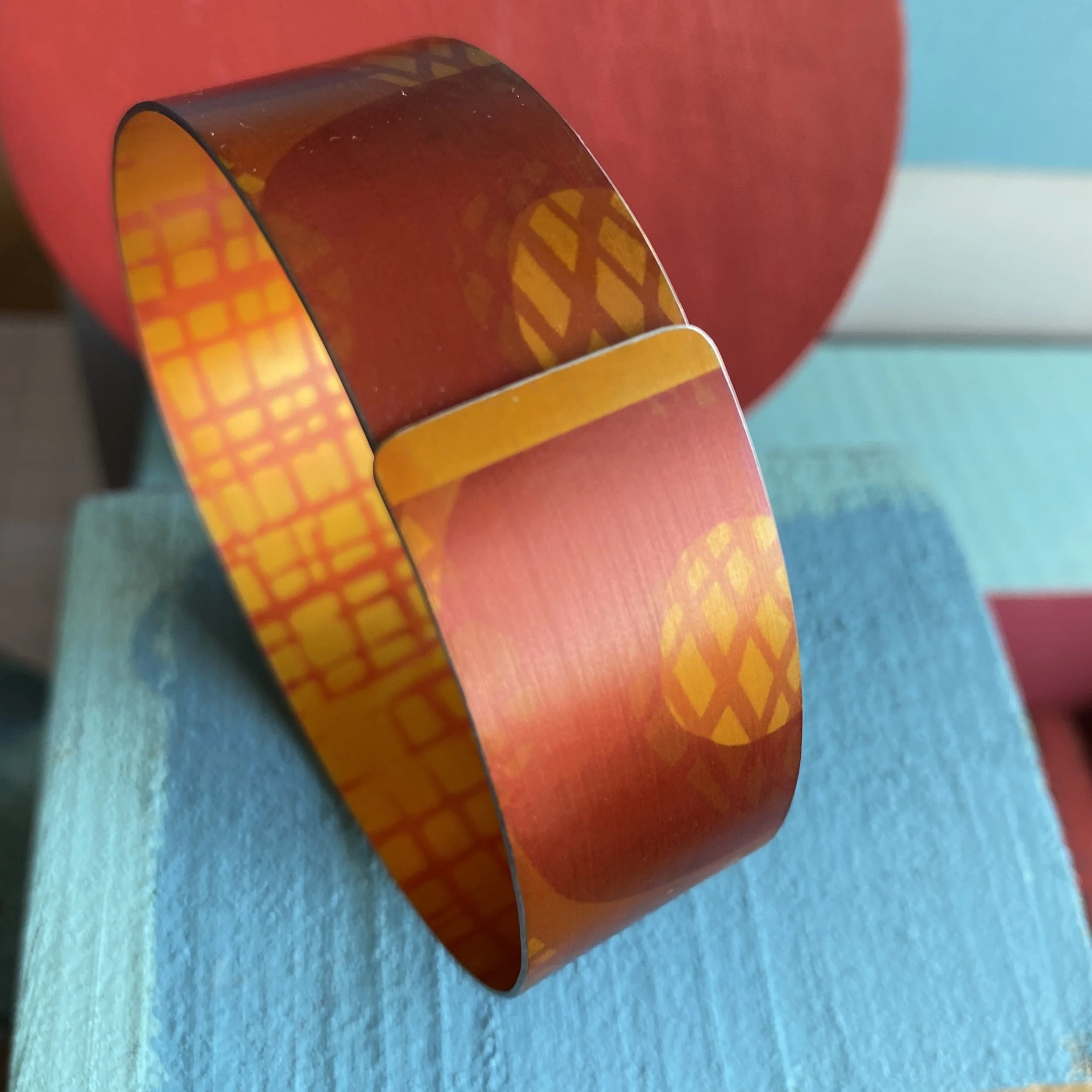 Narrow Cuff Bangle -Orange/Pink Abstract