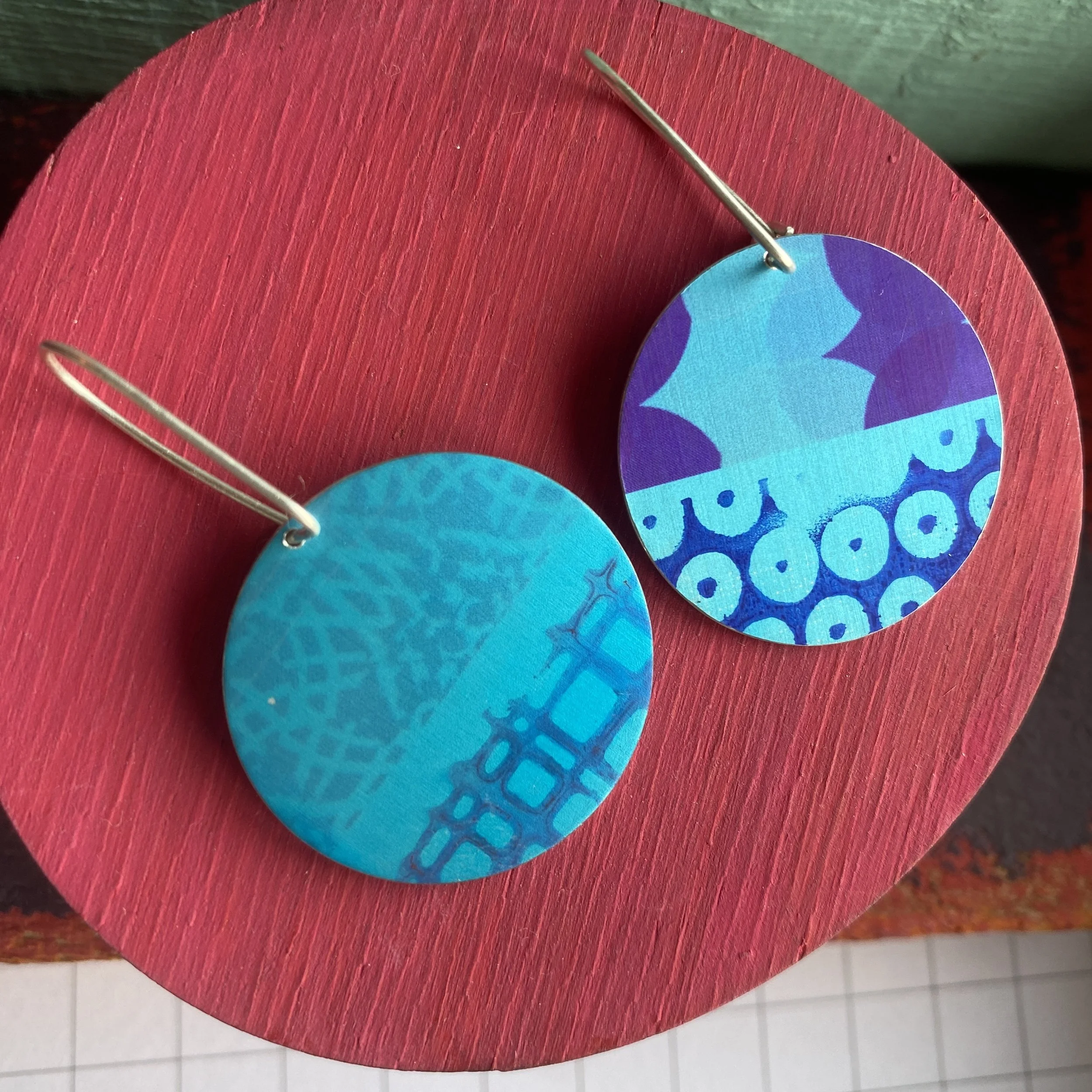 Large Disc Aluminium Earrings Blues/Purple