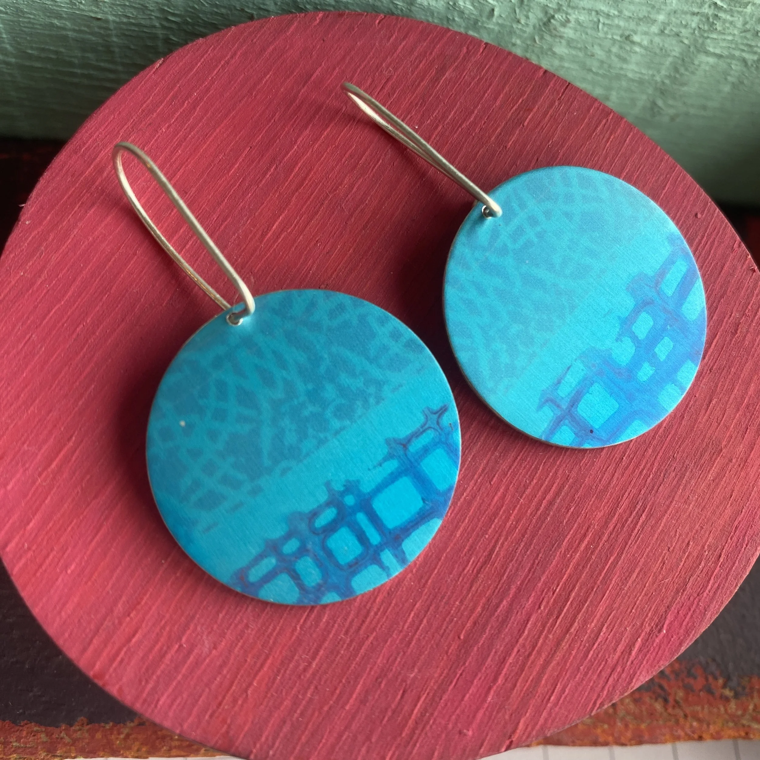 Large Disc Aluminium Earrings Blues/Purple