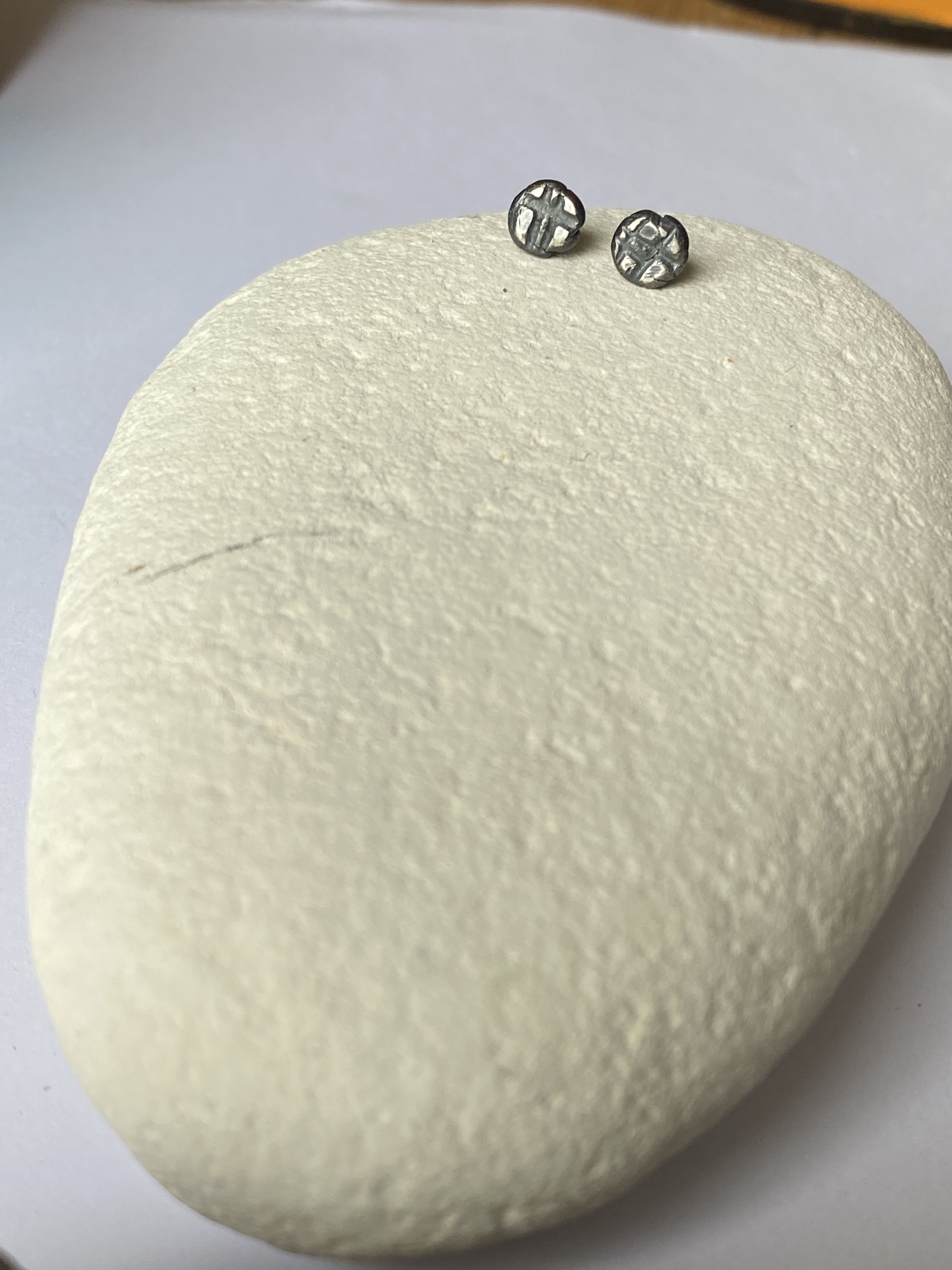 Chunky Round Textured Fine Silver Studs Oxidised no.2
