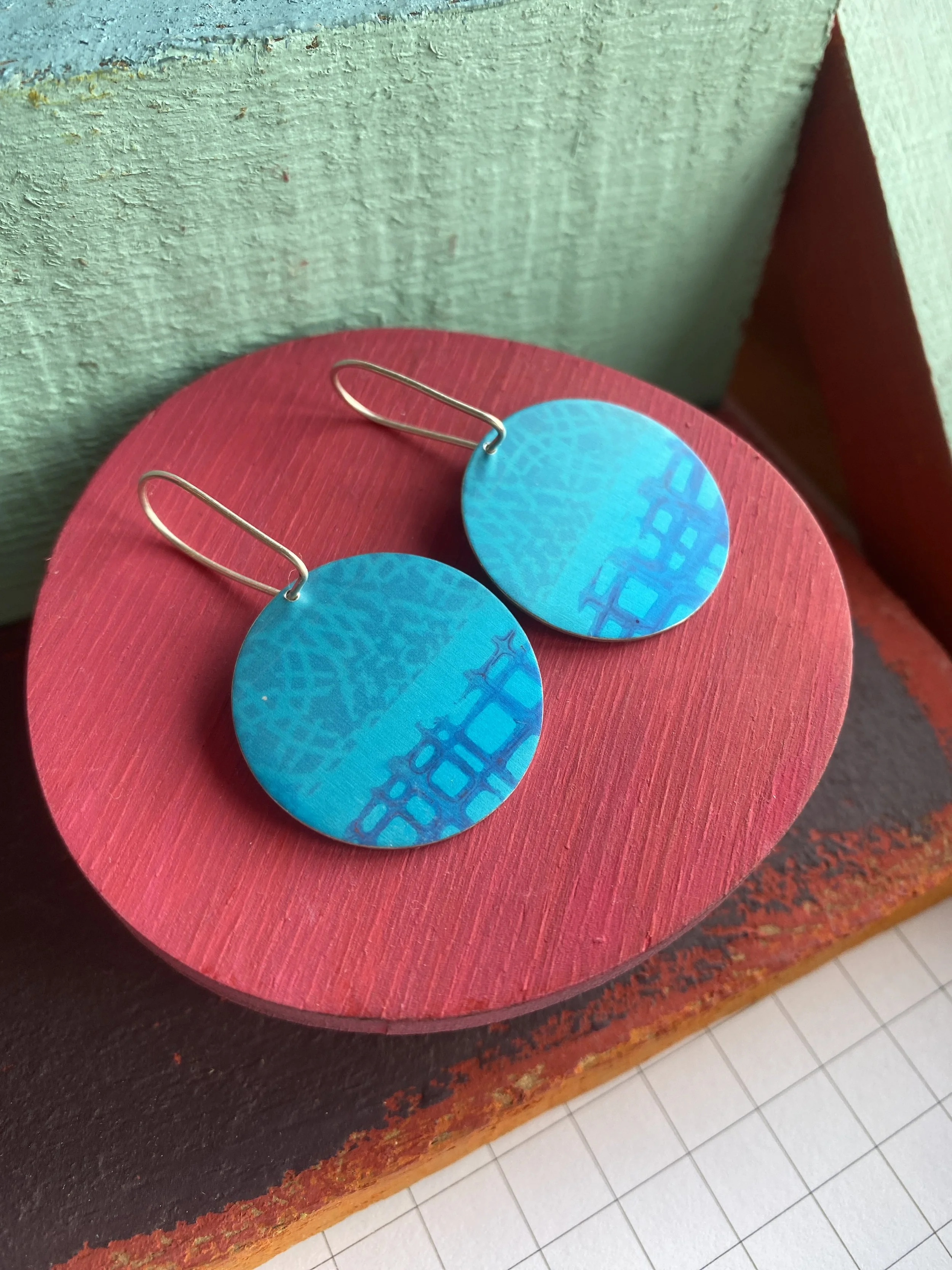 Large Disc Aluminium Earrings Blues/Purple