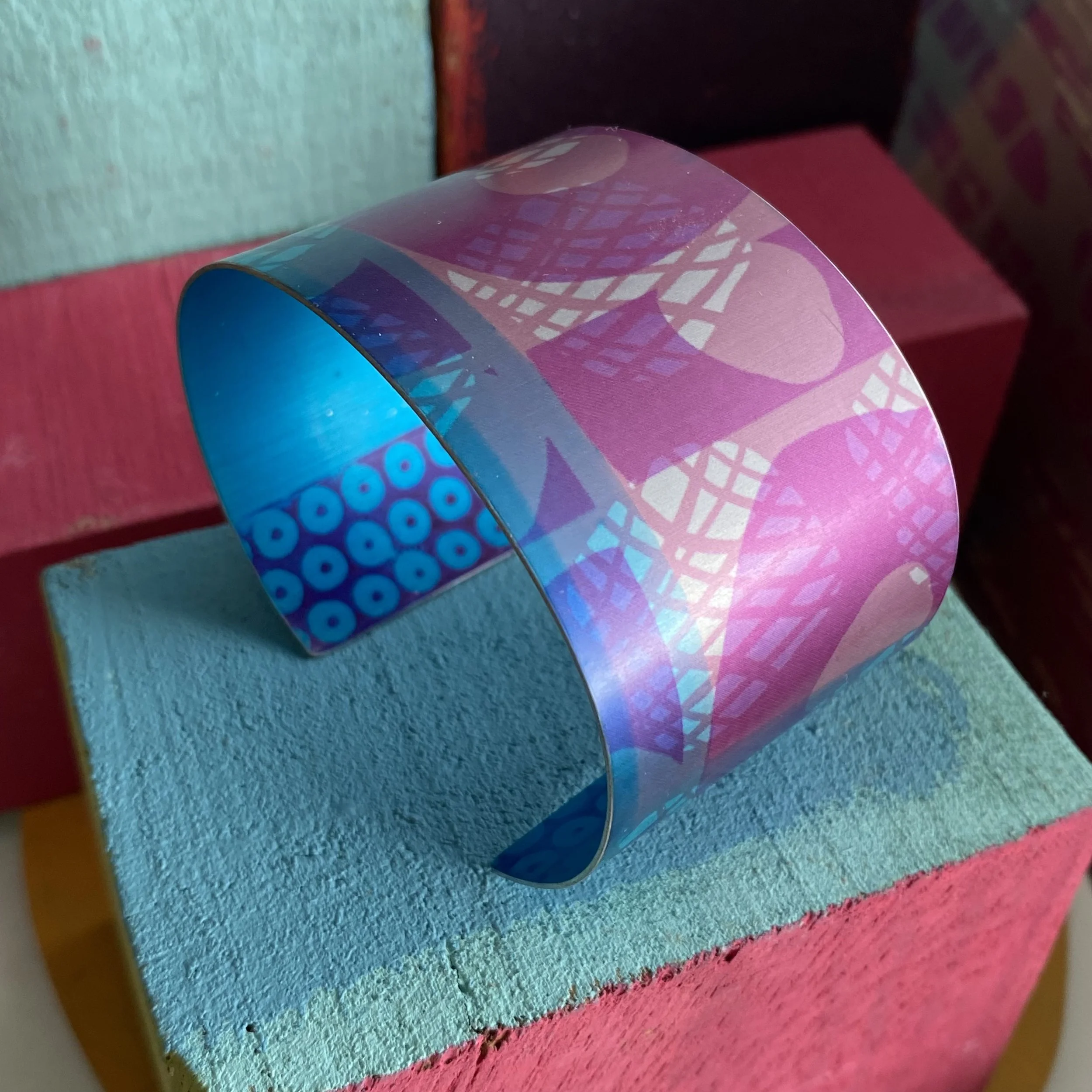 Pinks/Blue Cuff anodised aluminium colourful jewellery