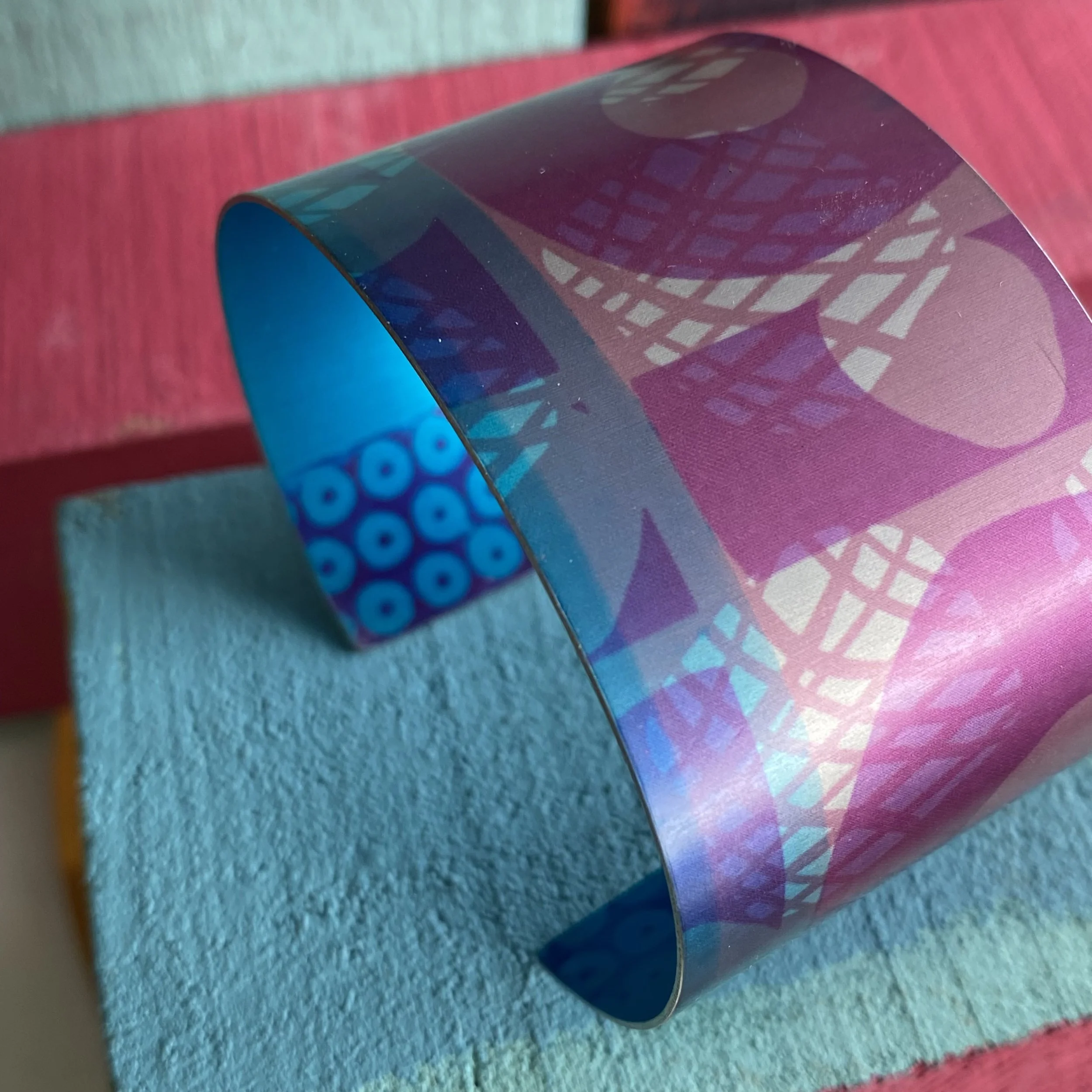 Pinks/Blue Cuff anodised aluminium colourful jewellery