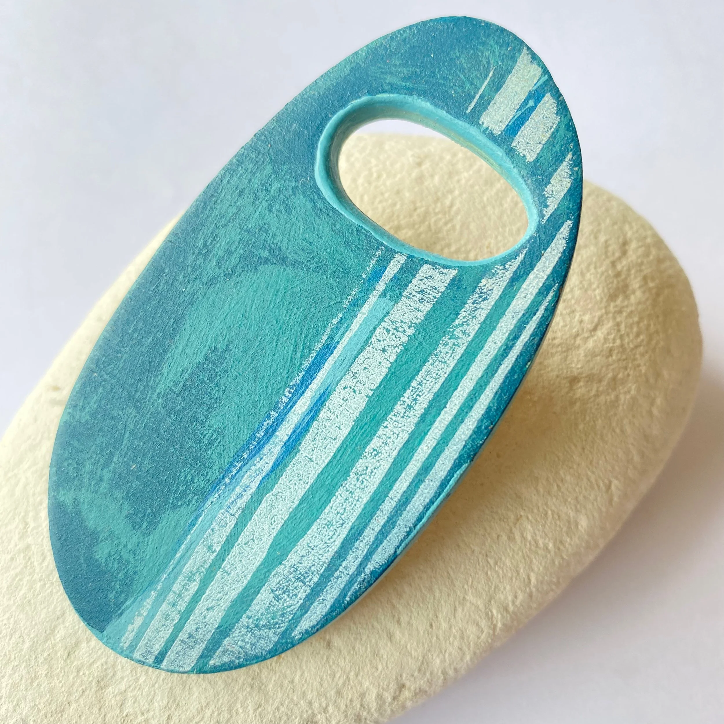 Hepworth Brooch Oval in Blue with Stripe Detail Gwyneth Williamson Design