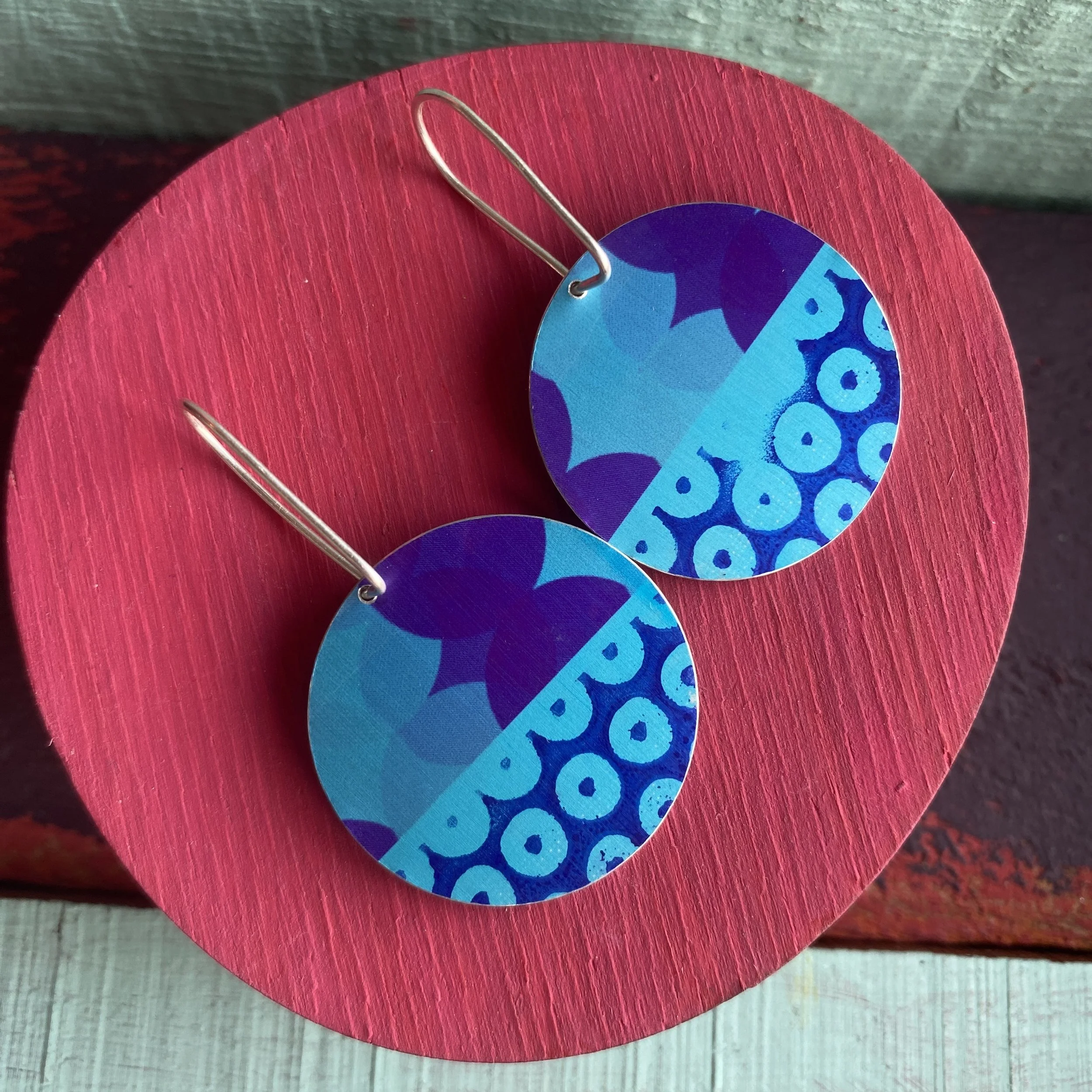 Large Disc Aluminium Earrings Blues/Purple