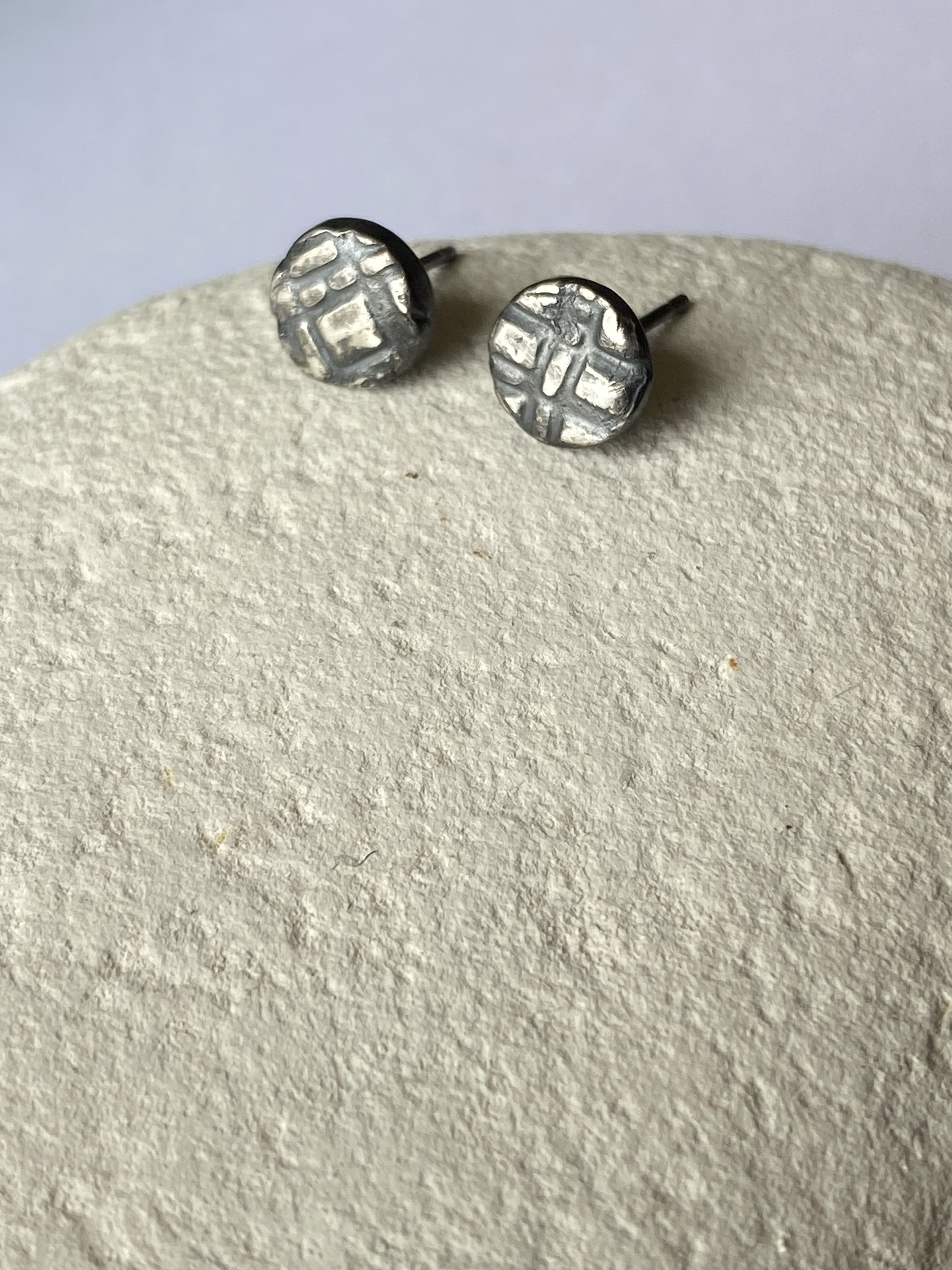 Chunky Round Textured Fine Silver Studs Oxidised no.2