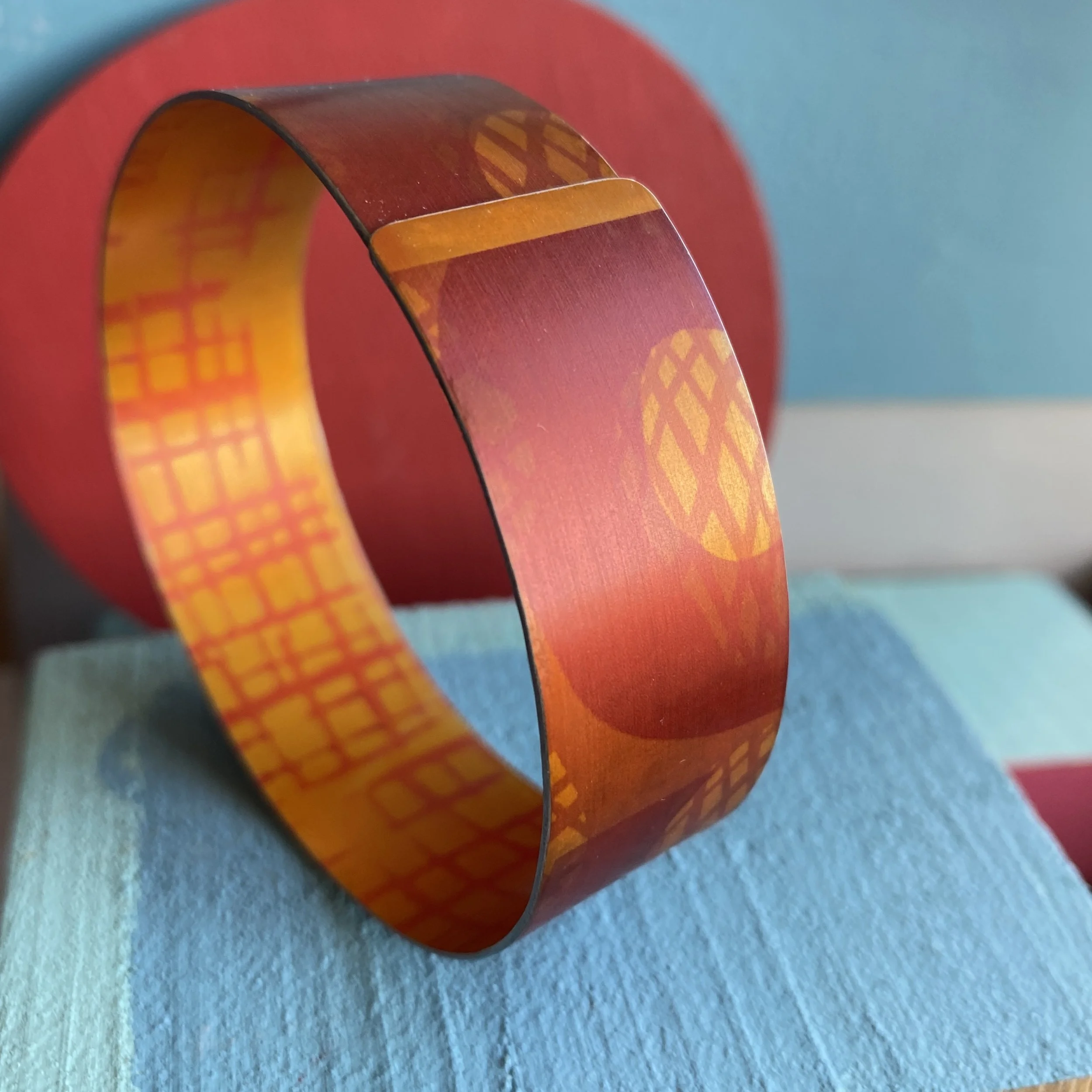 Narrow Cuff Bangle -Orange/Pink Abstract