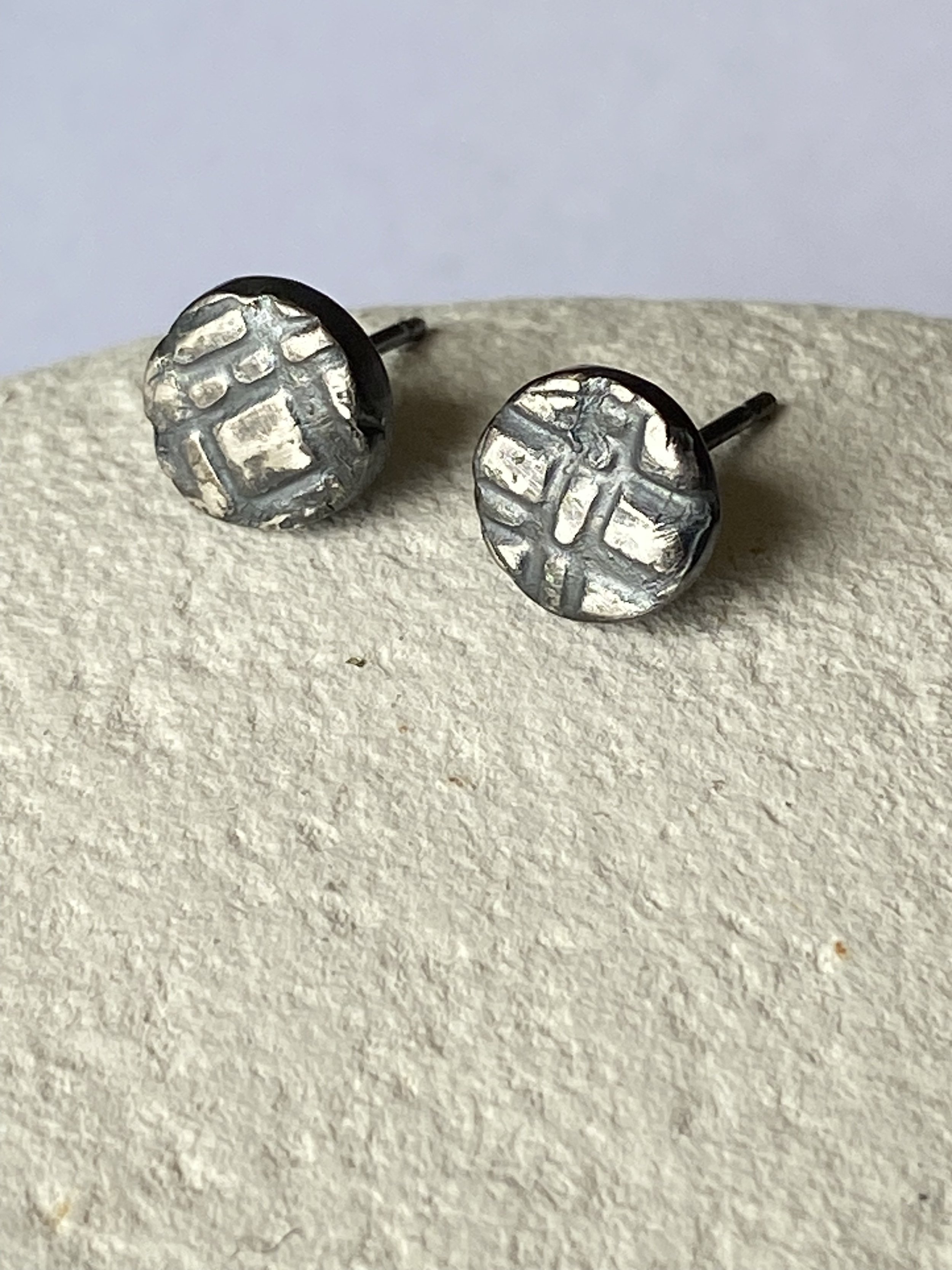 Chunky Round Textured Fine Silver Studs Oxidised no.2