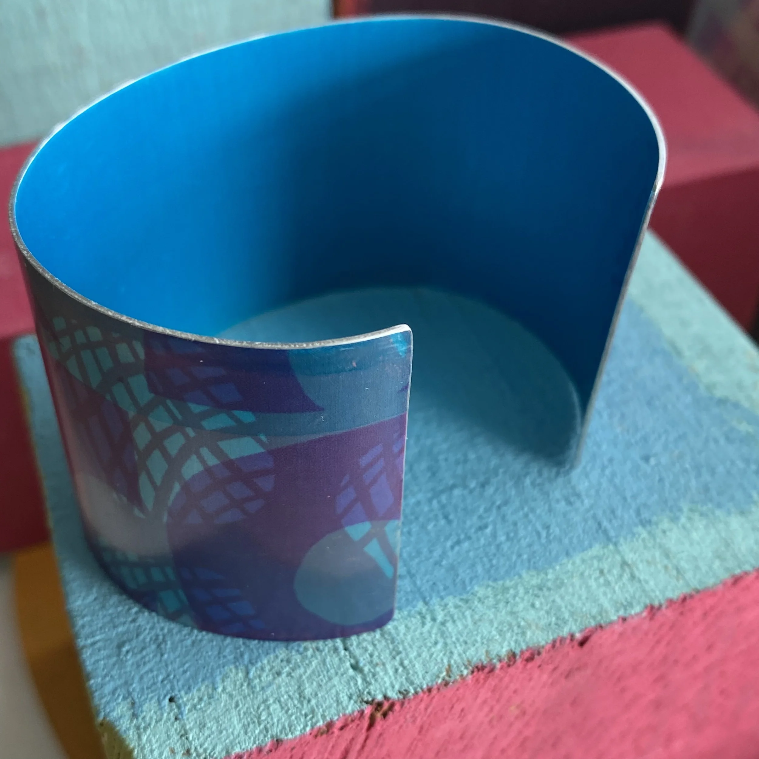 Pinks/Blue Cuff anodised aluminium colourful jewellery