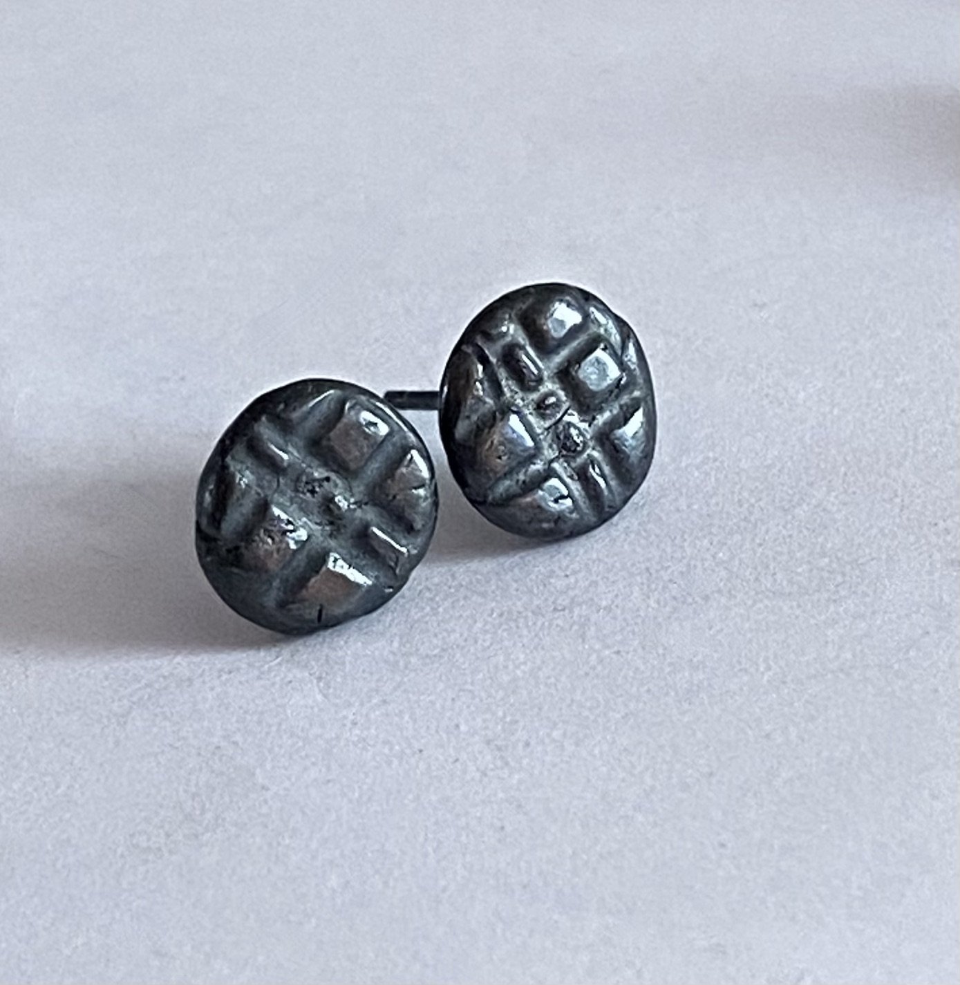 Round Textured Fine Silver Studs Oxidised