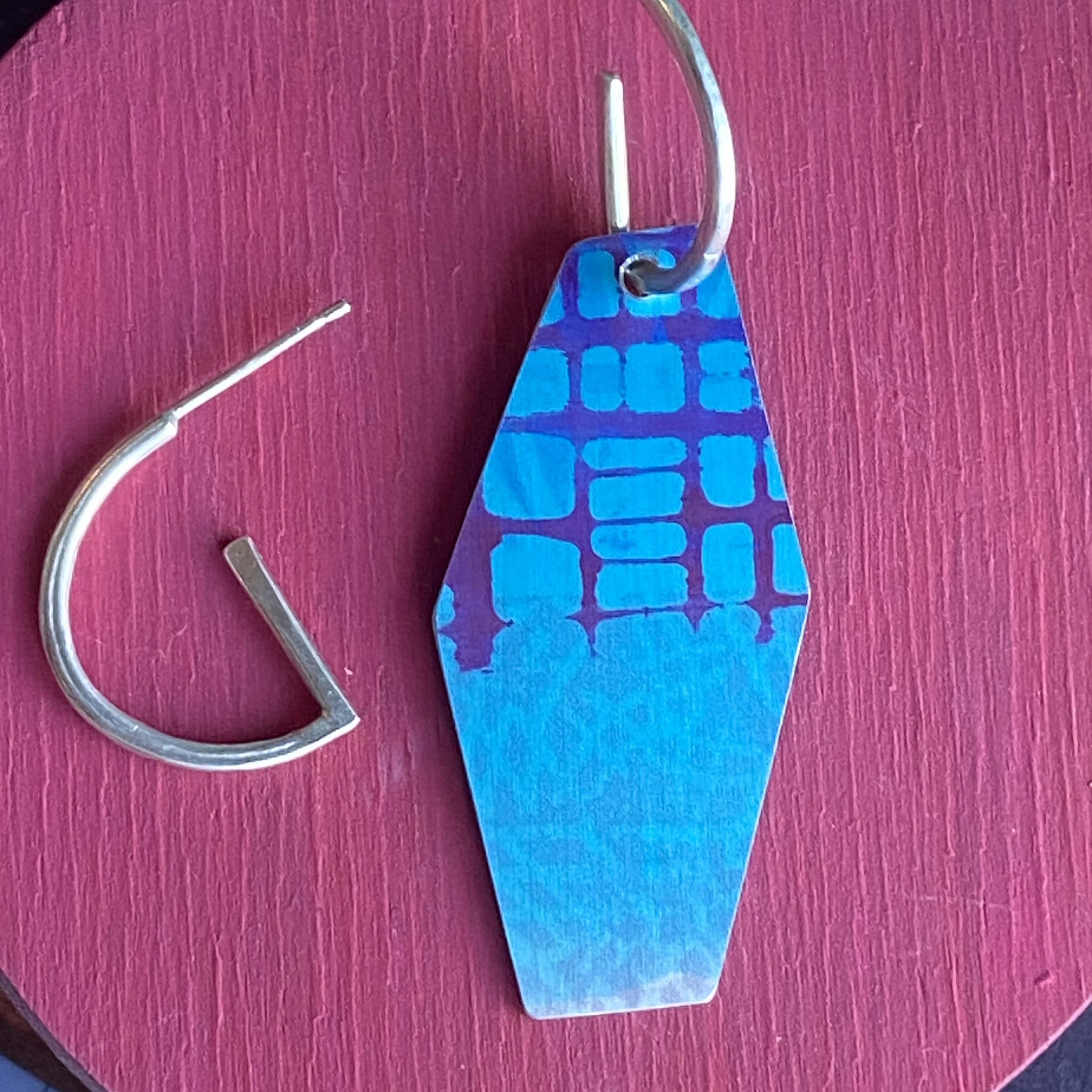 Reversible Hexagonal Drop Hoop Earrings- Blue/Purple