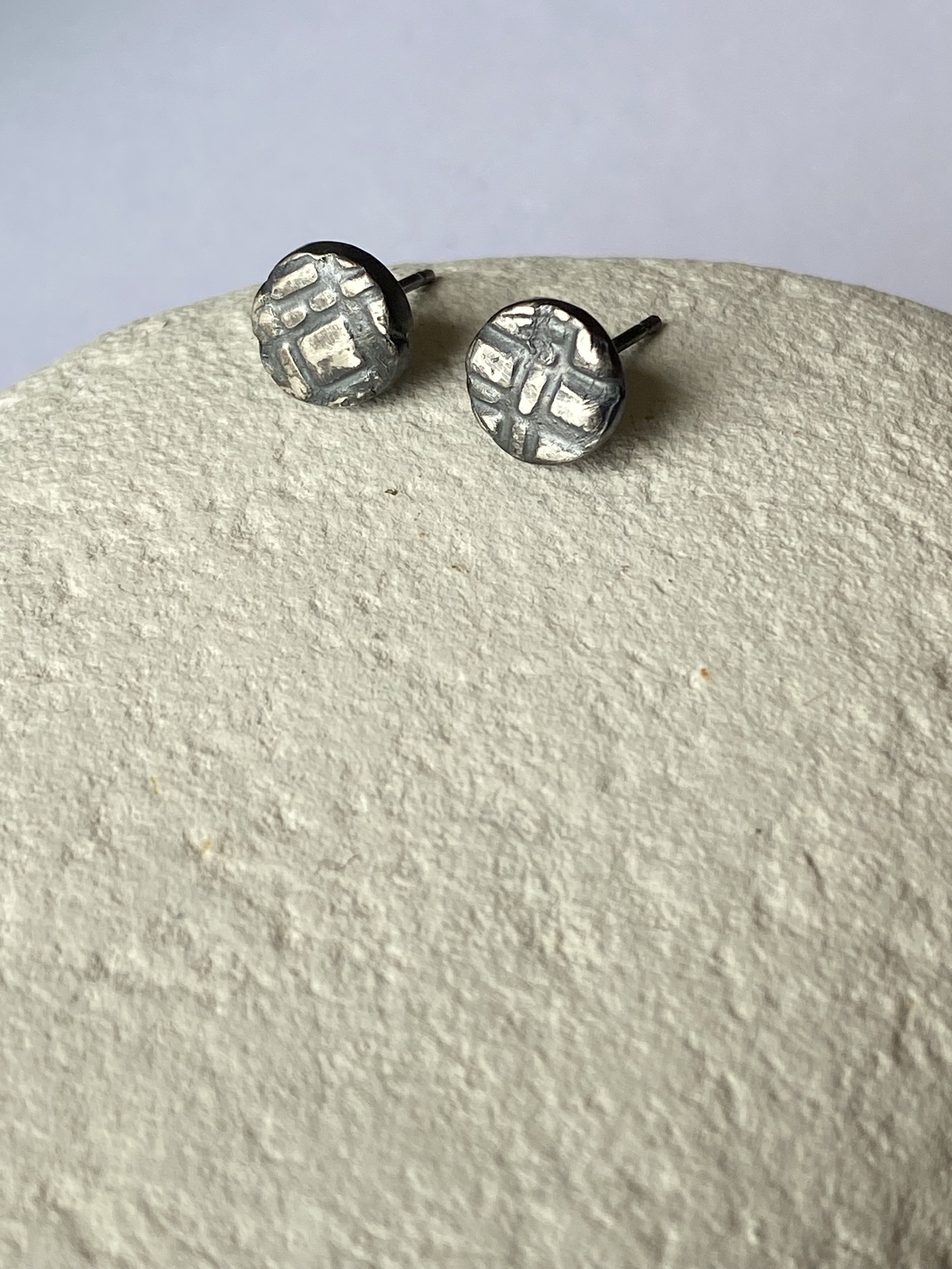 Chunky Round Textured Fine Silver Studs Oxidised no.2
