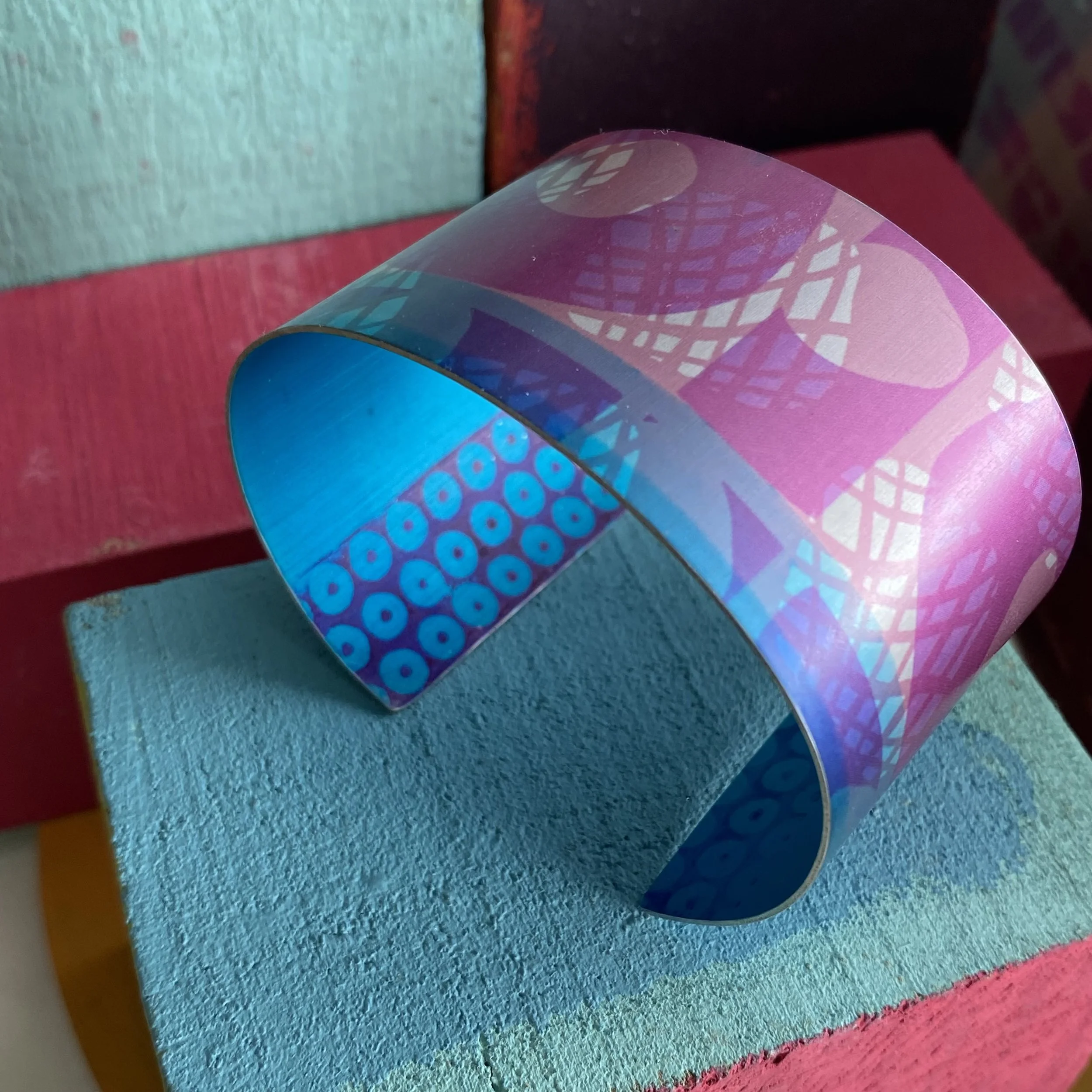 Pinks/Blue Cuff anodised aluminium colourful jewellery