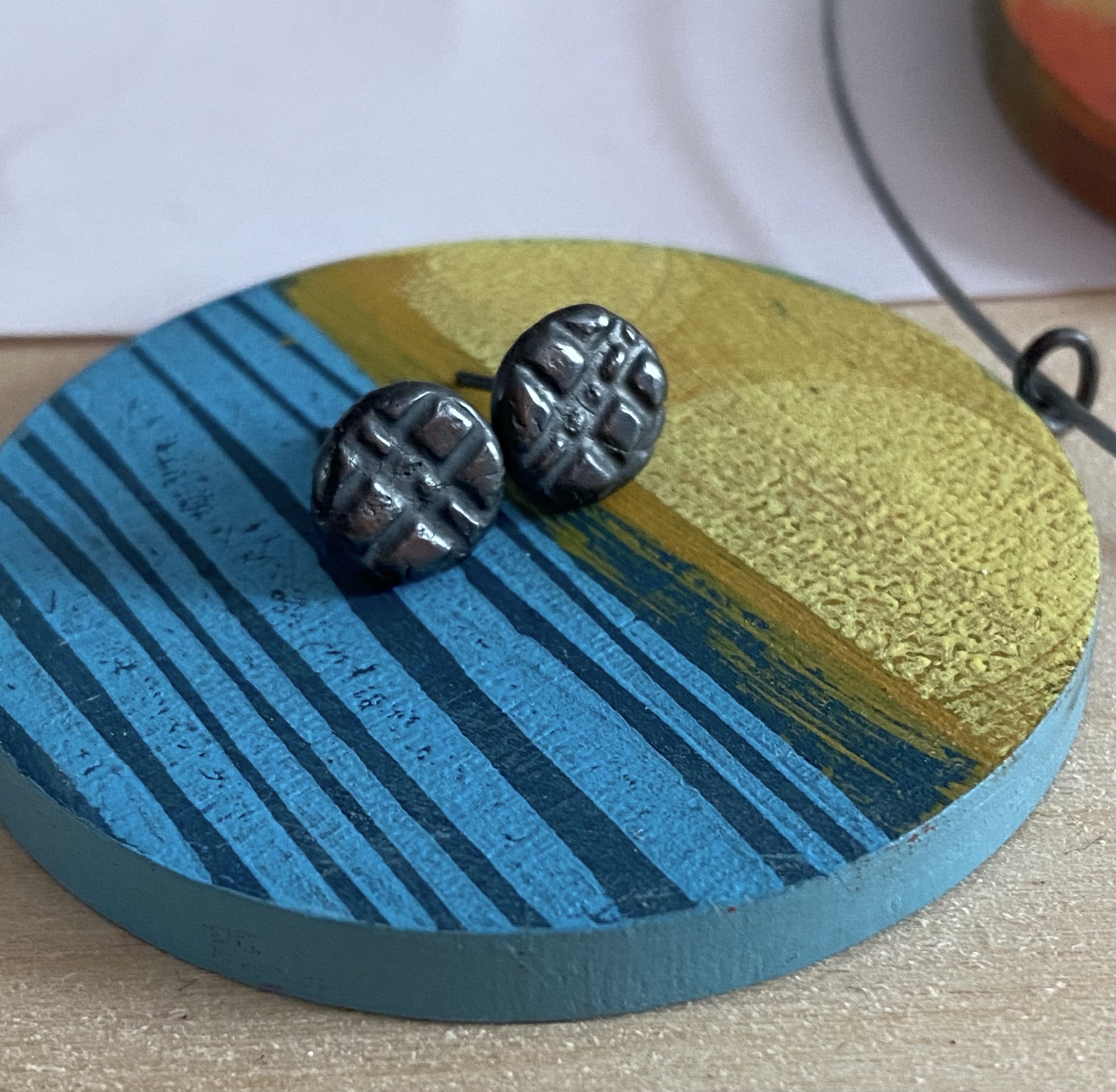 Round Textured Fine Silver Studs Oxidised