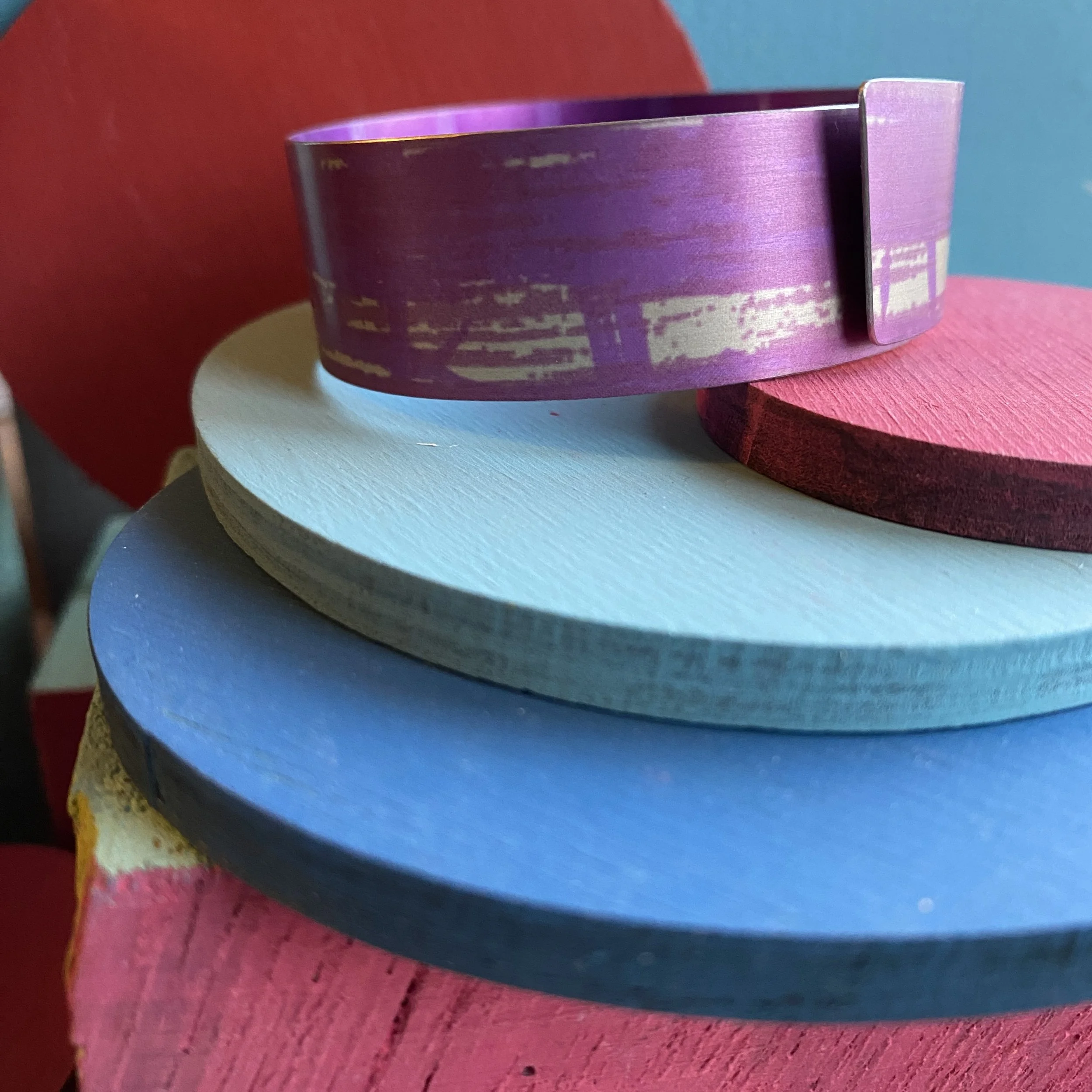 Narrow Overlapping Cuff Bangle -Pink Forest
