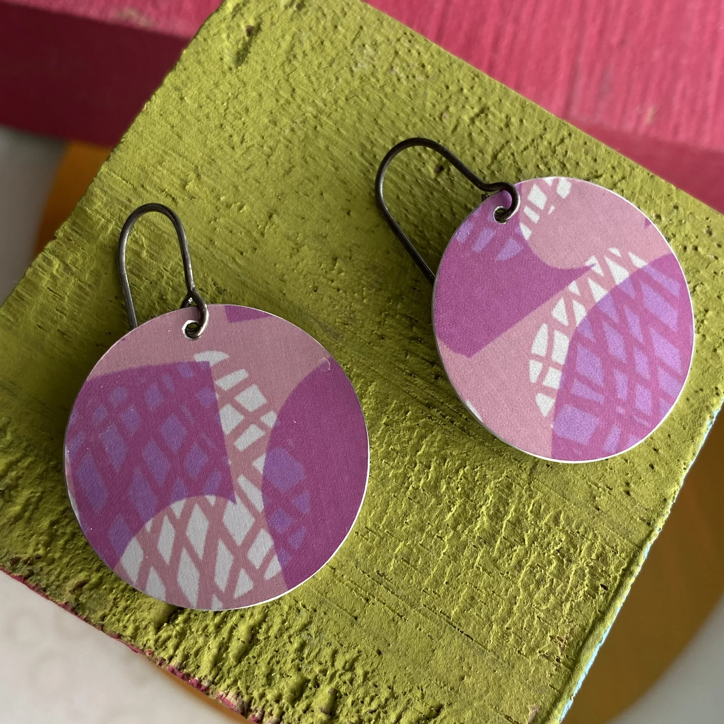 Large Disc Aluminium Earrings-Pinks
