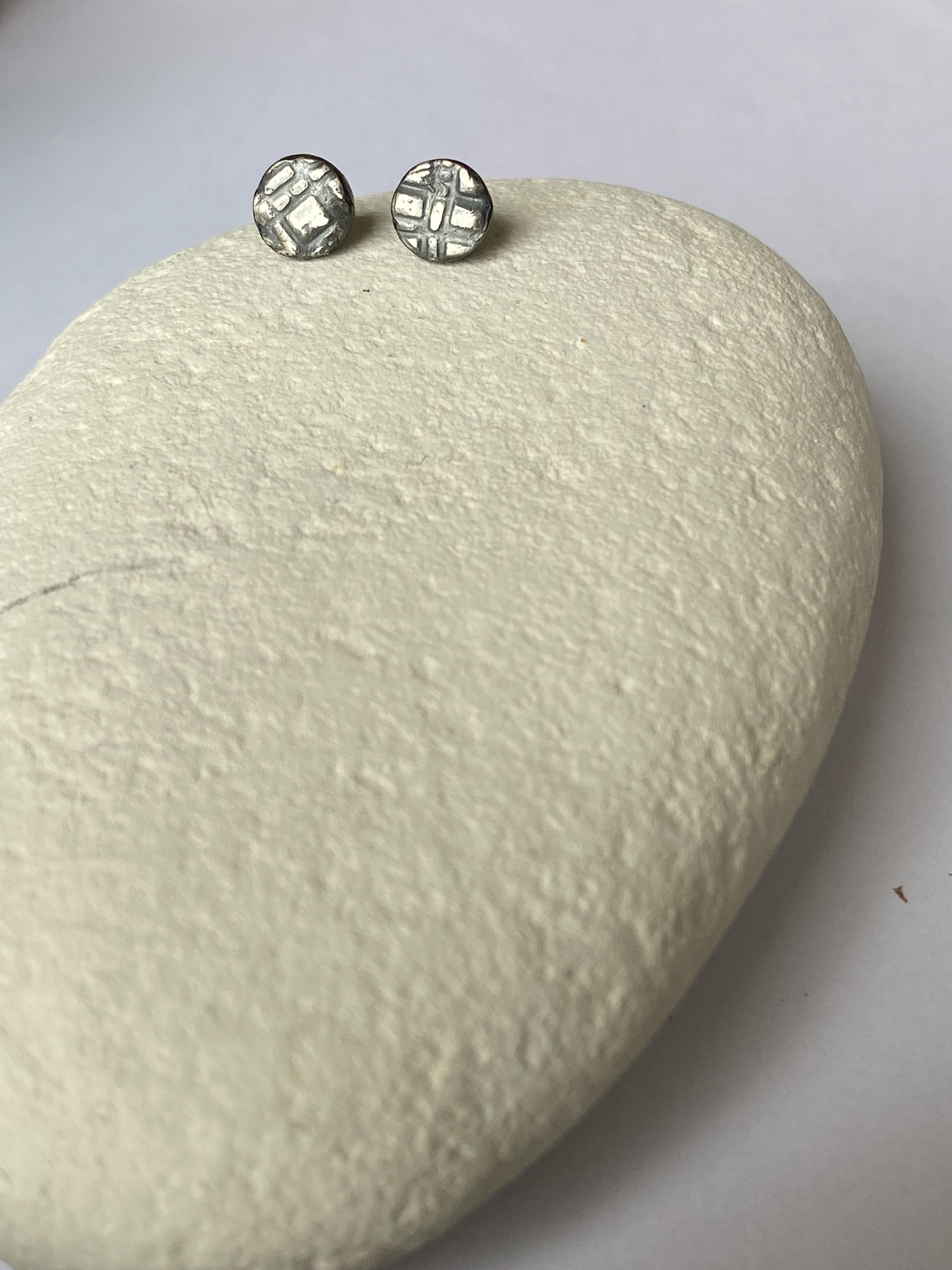 Chunky Round Textured Fine Silver Studs Oxidised no.2