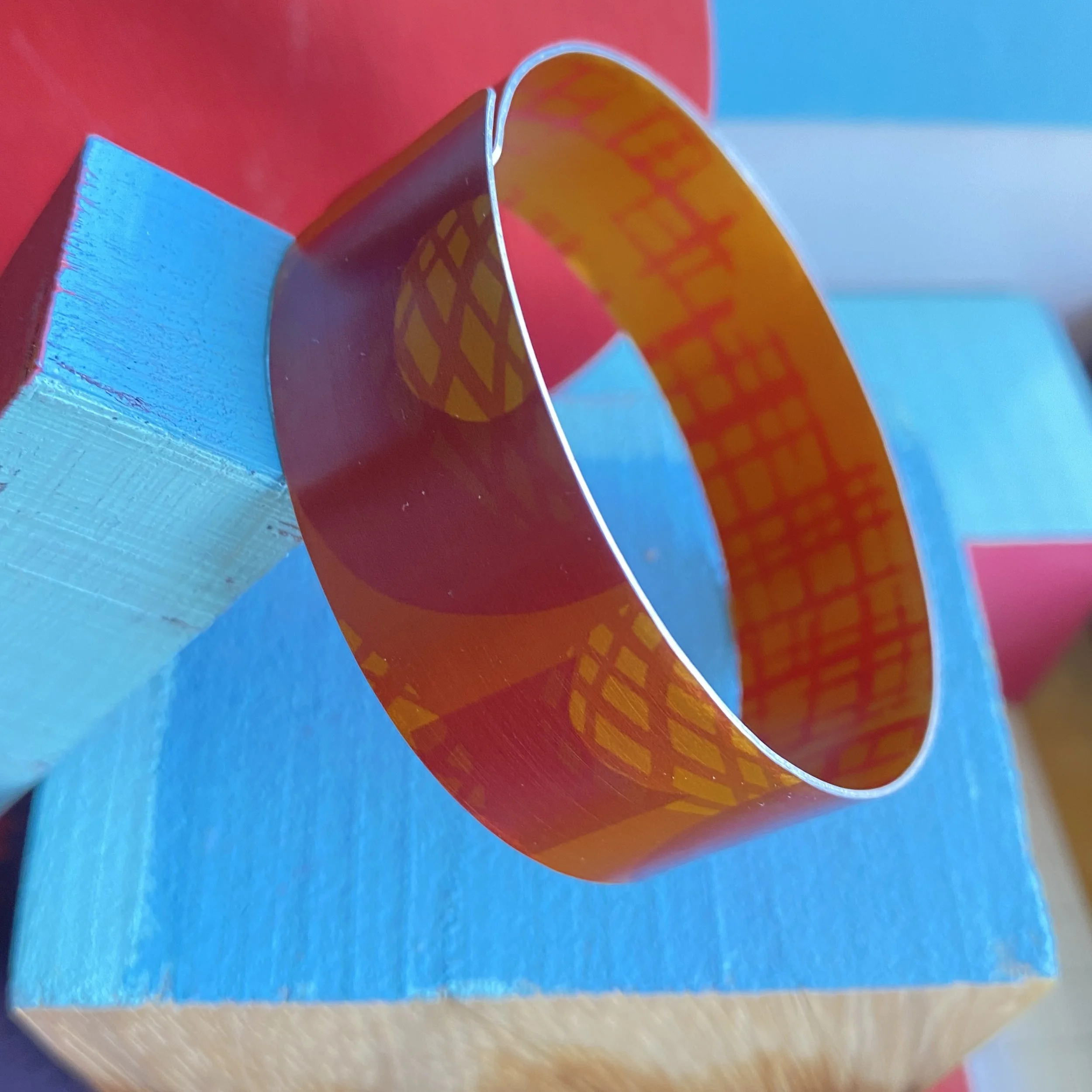 Narrow Cuff Bangle -Orange/Pink Abstract
