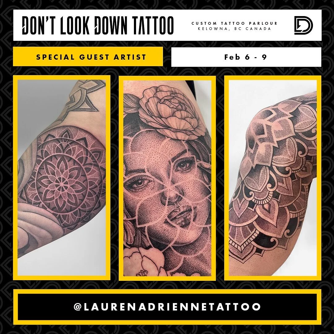 Guess who&rsquo;s back!!👏🏻 The incredible and absolutely lovely @laurenadriennetattoo is back at Dont Look Down February 6th to 9th!! She would love to get to do some tattoos similar to the first two tattoos in this post. There are only a few spots