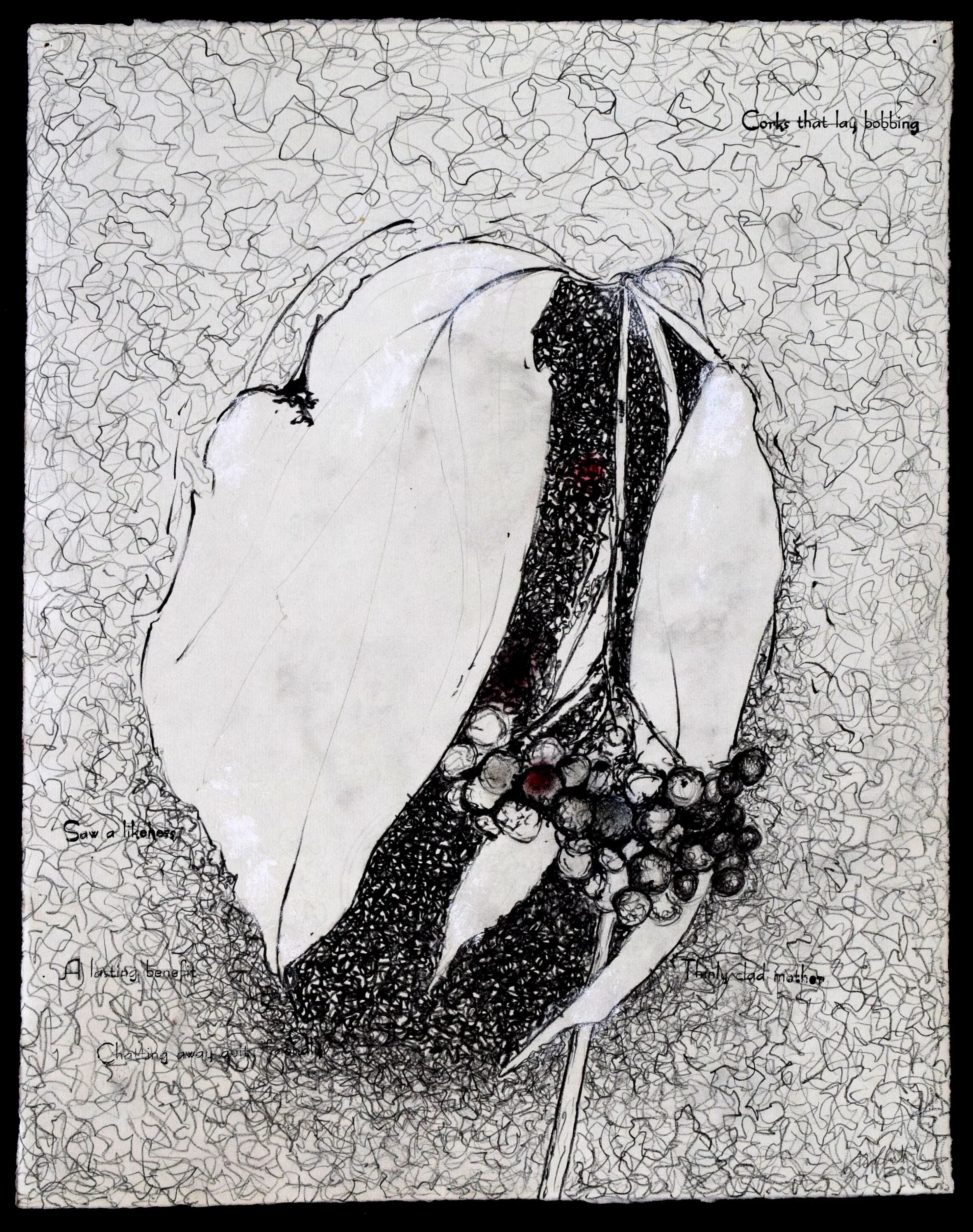    Bobbing    2010, graphite with letterpress on TH Saunders, 14 x 17   