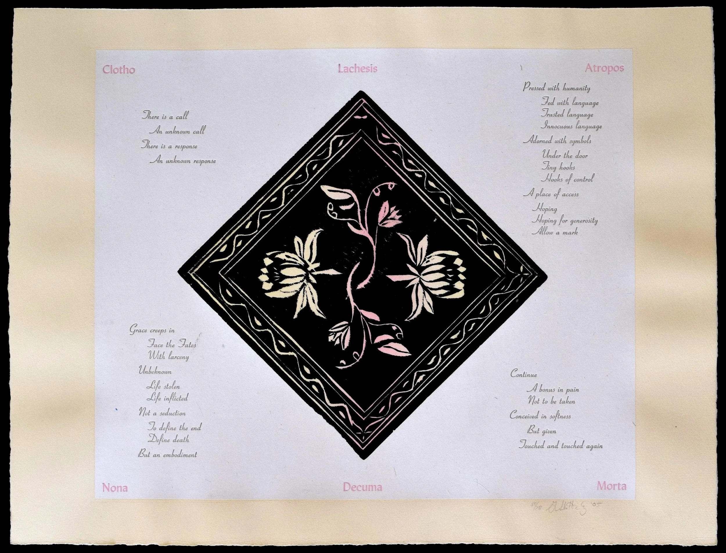    Fates Call    Chinese paper colle to Pescia, edition- 78, press runs- five, 15 x 12,5 image, 19.5 x 15 sheet   