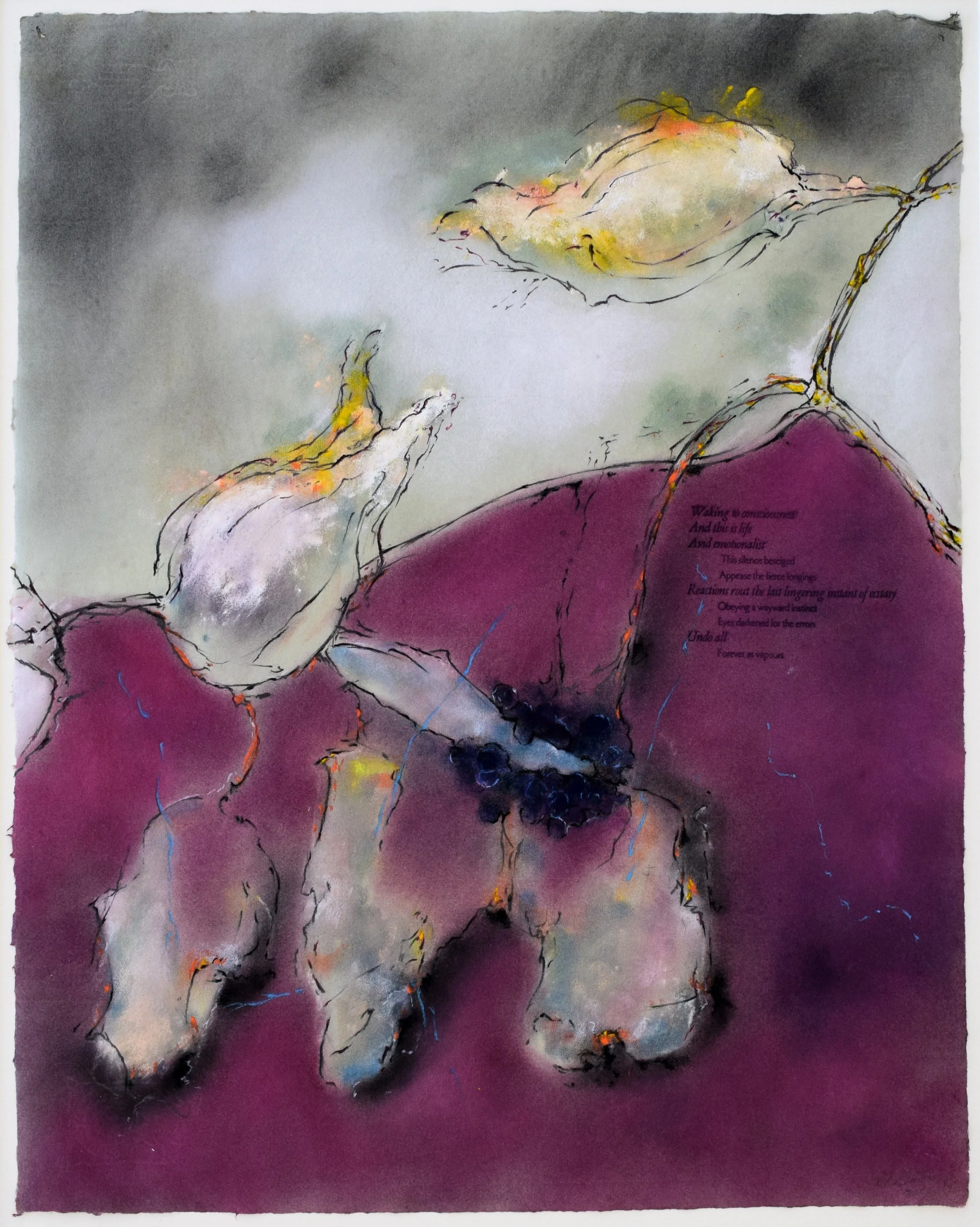    Charter Oak Portfolio    - 20 x 25” - 2017                                                          Pencil, pastel, pigment drawings using rags and fingers and letterpress on Charter Oak. Language arranged, altered, invented or stolen from  A Port