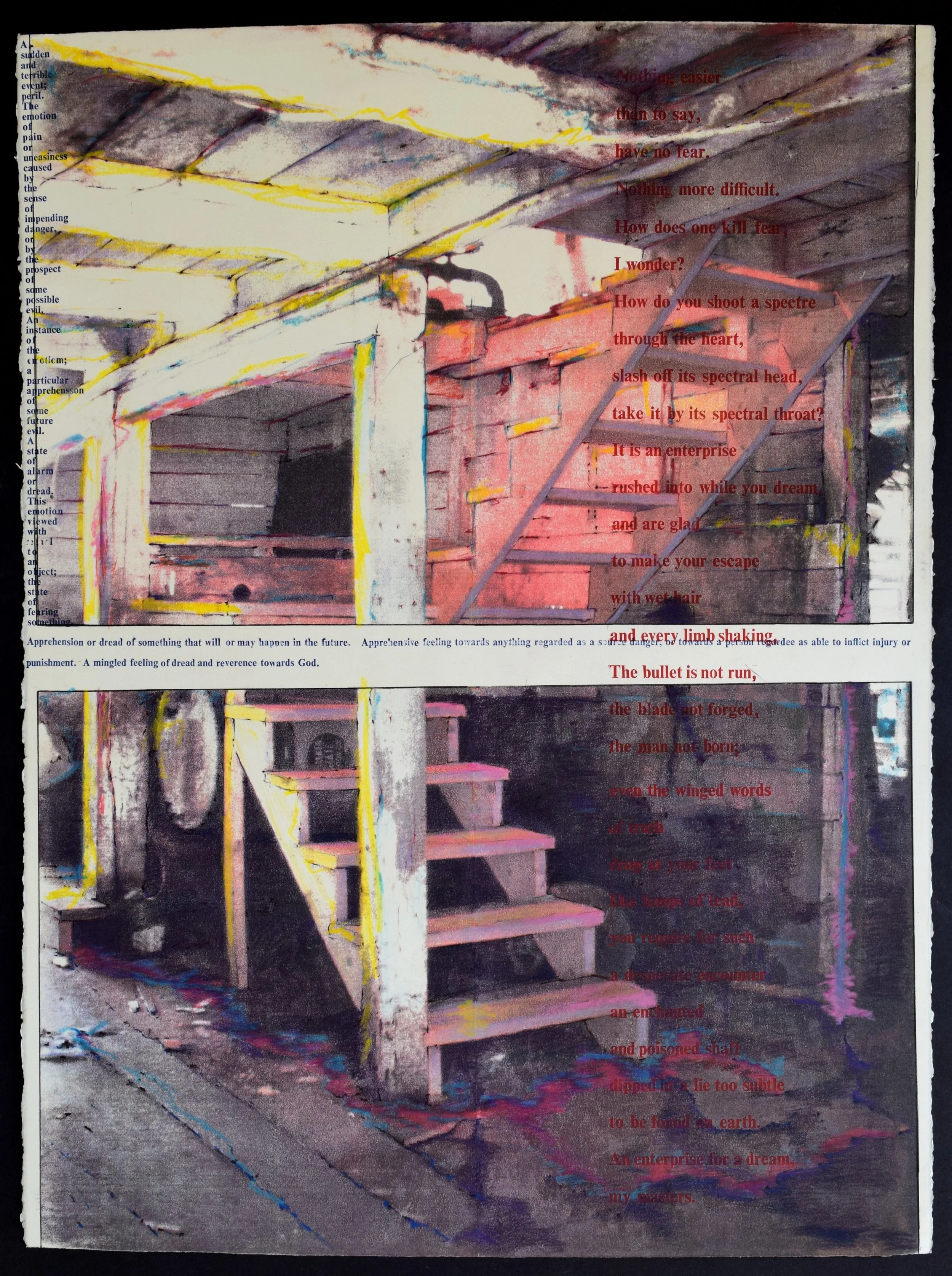    Fear with Conrad    Photocopy transfer, letterpress, colored pencil on Rives BFK, 1991, 22 x 30 