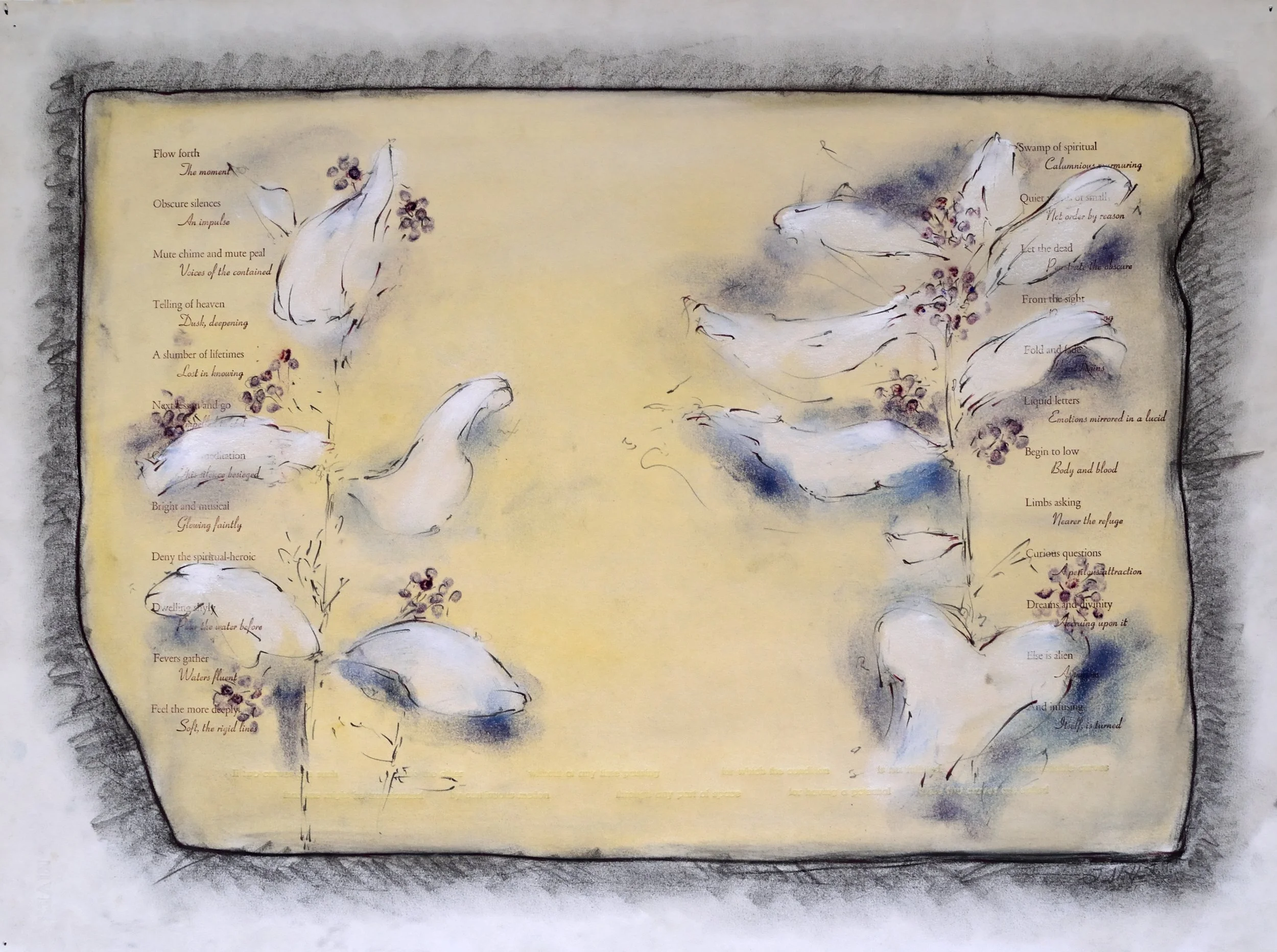    Stone Study VI (Two Fates)   Drawing with letterpress on Rives Hwt, 25 x 19 