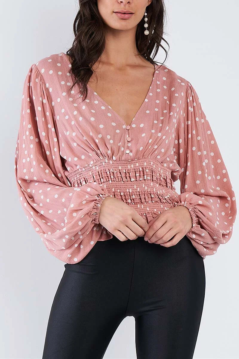 NEW Make me blush polka dot billowy blouse
