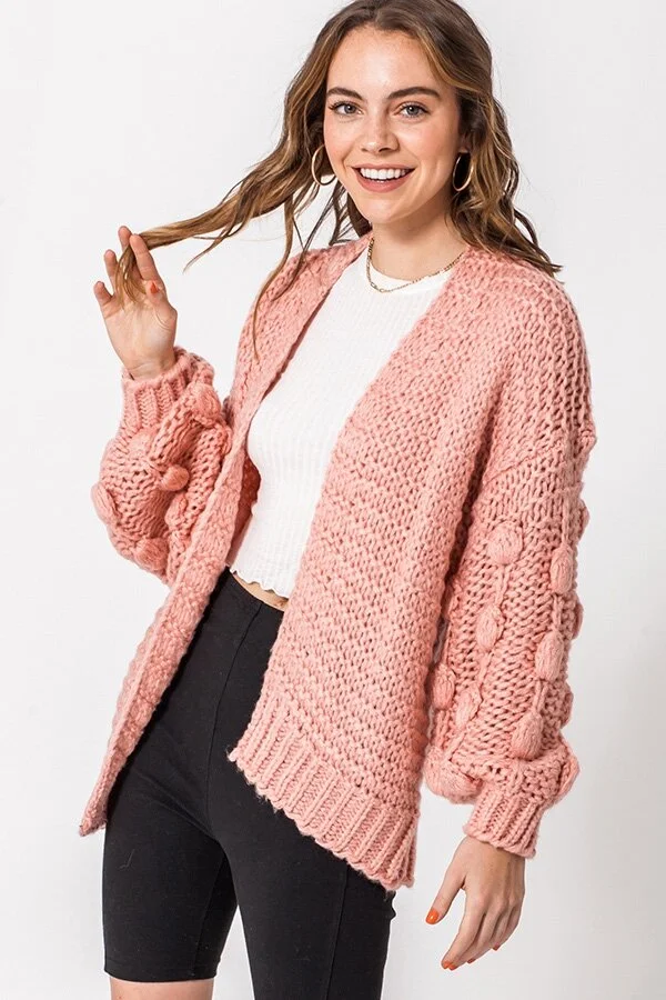 NEW Chunky blush pink pom pom cardigan sweater