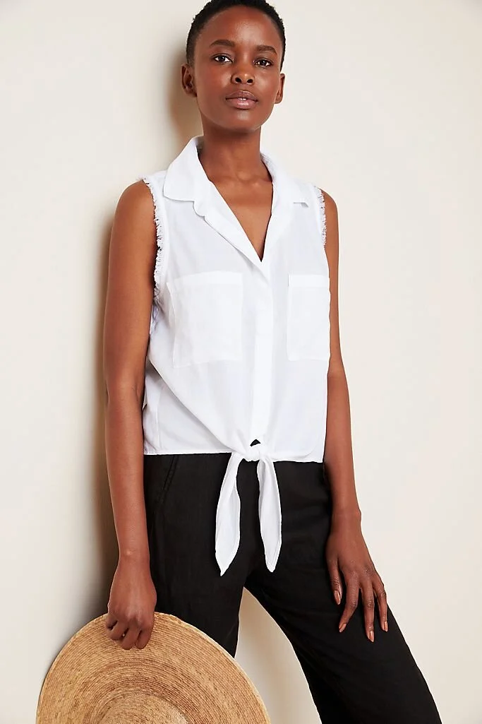 ANTHROPOLOGIE Frayed hem knotted tank