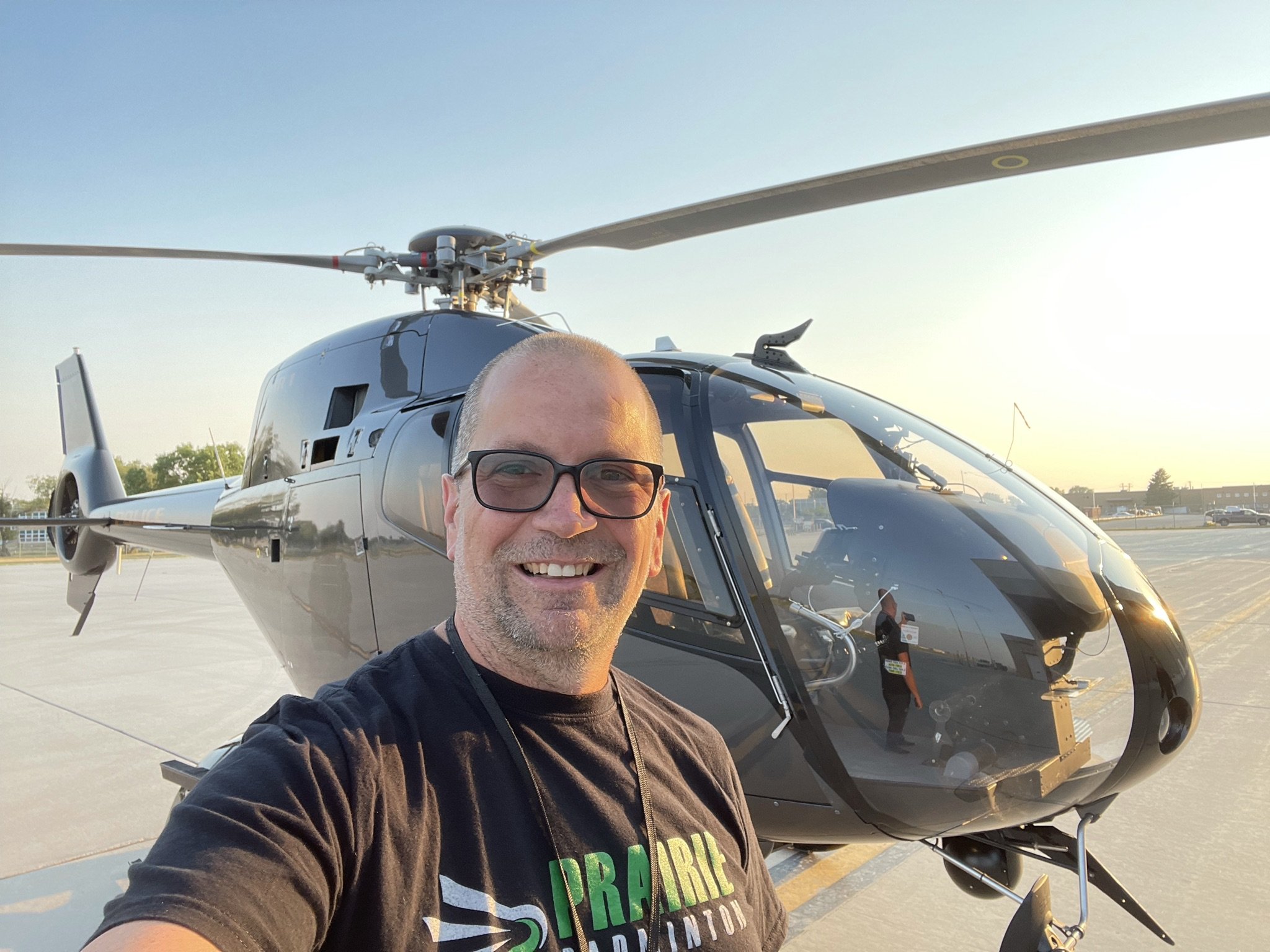 Shawn in front of the Winnipeg Police Helicopter