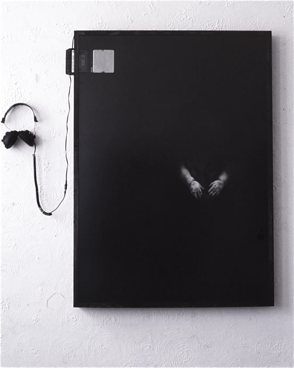 Hand to Mouth, 1994 Charcoal on Paper w/ Sound, 145 x 108cm.