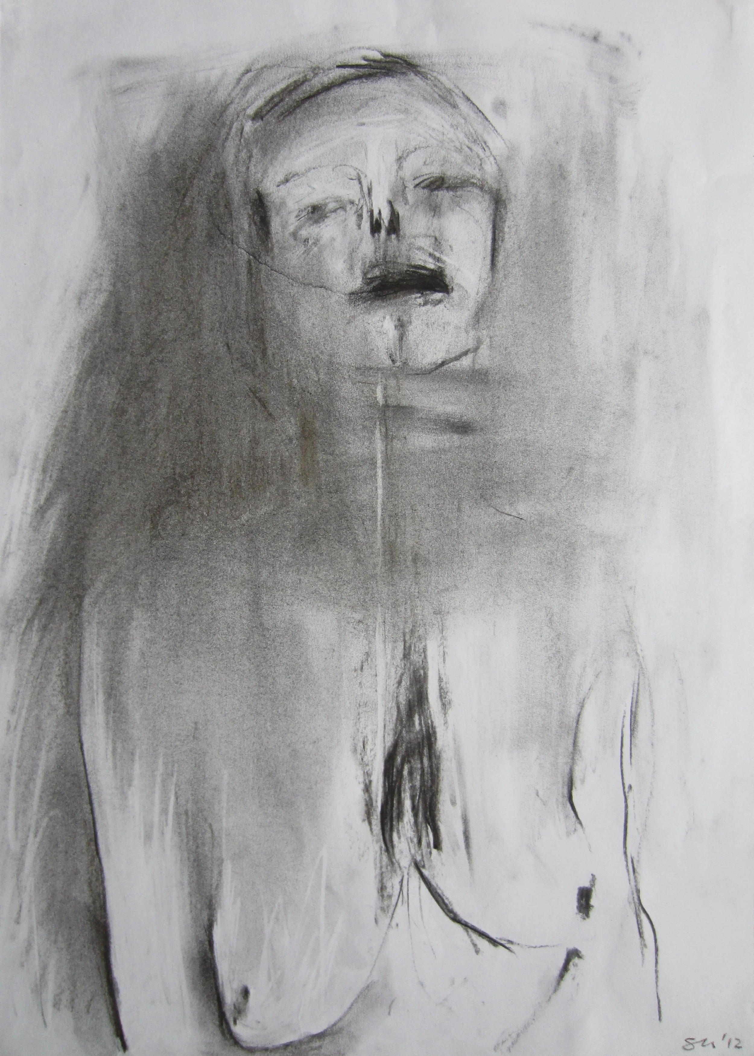 Let the Air in , 2013 Charcoal, 42 x 30cm.