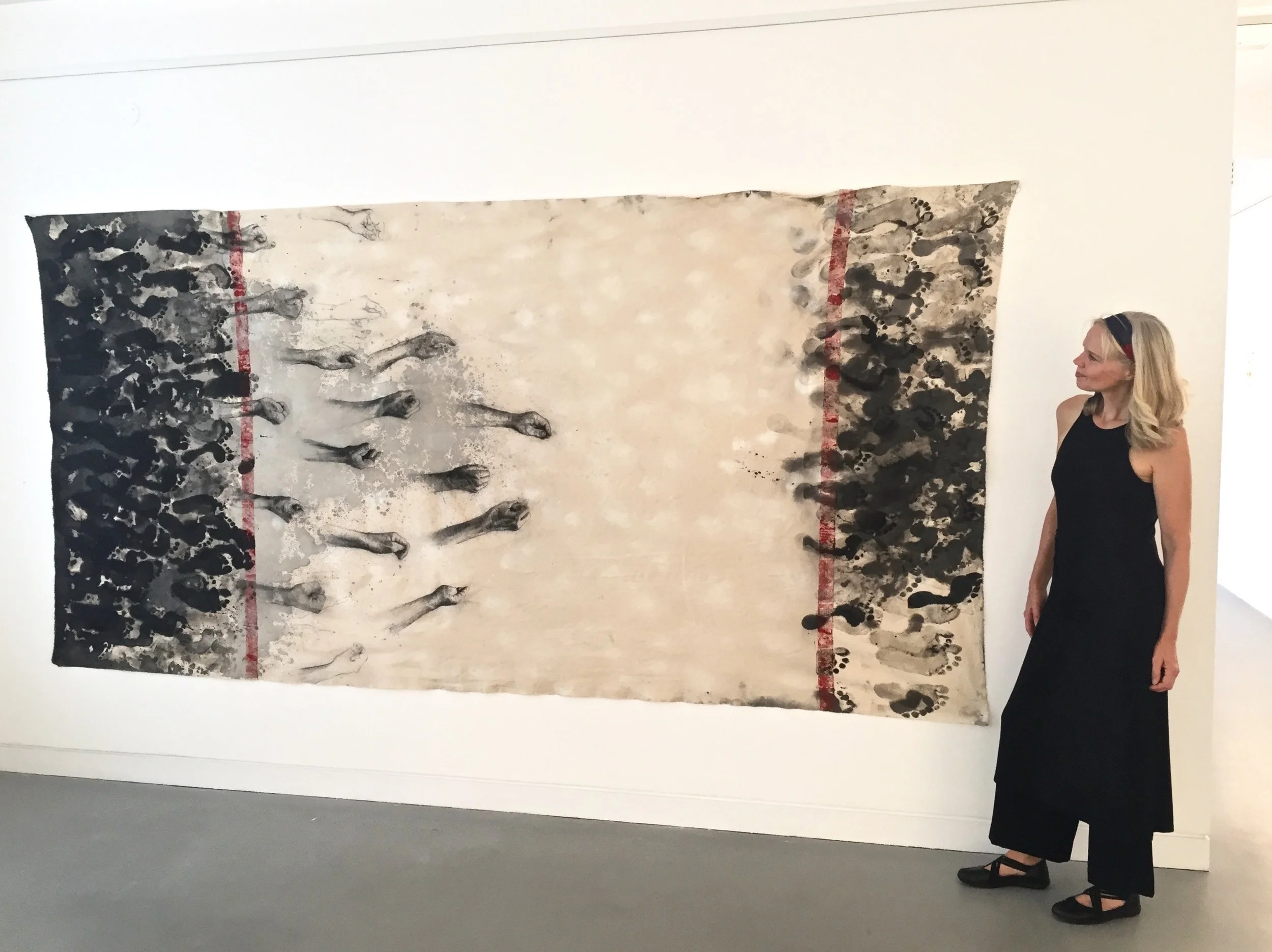 One Way , 2018 Acrylic & Pencil on Canvas, 170 x 345 cm.
