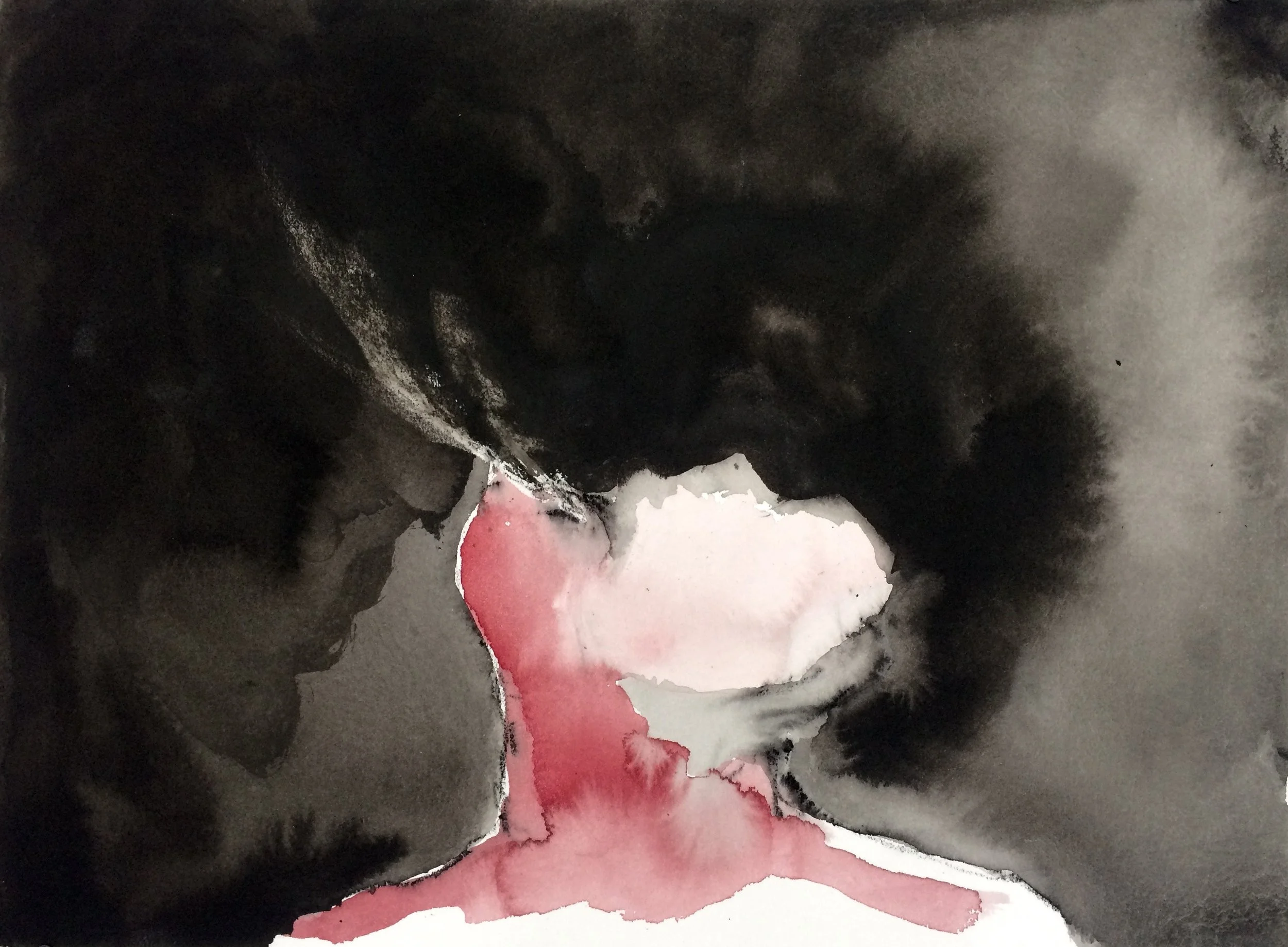 With My Breath IV , 2018 Ink on Watercolour Board, 28 x 38 cm.