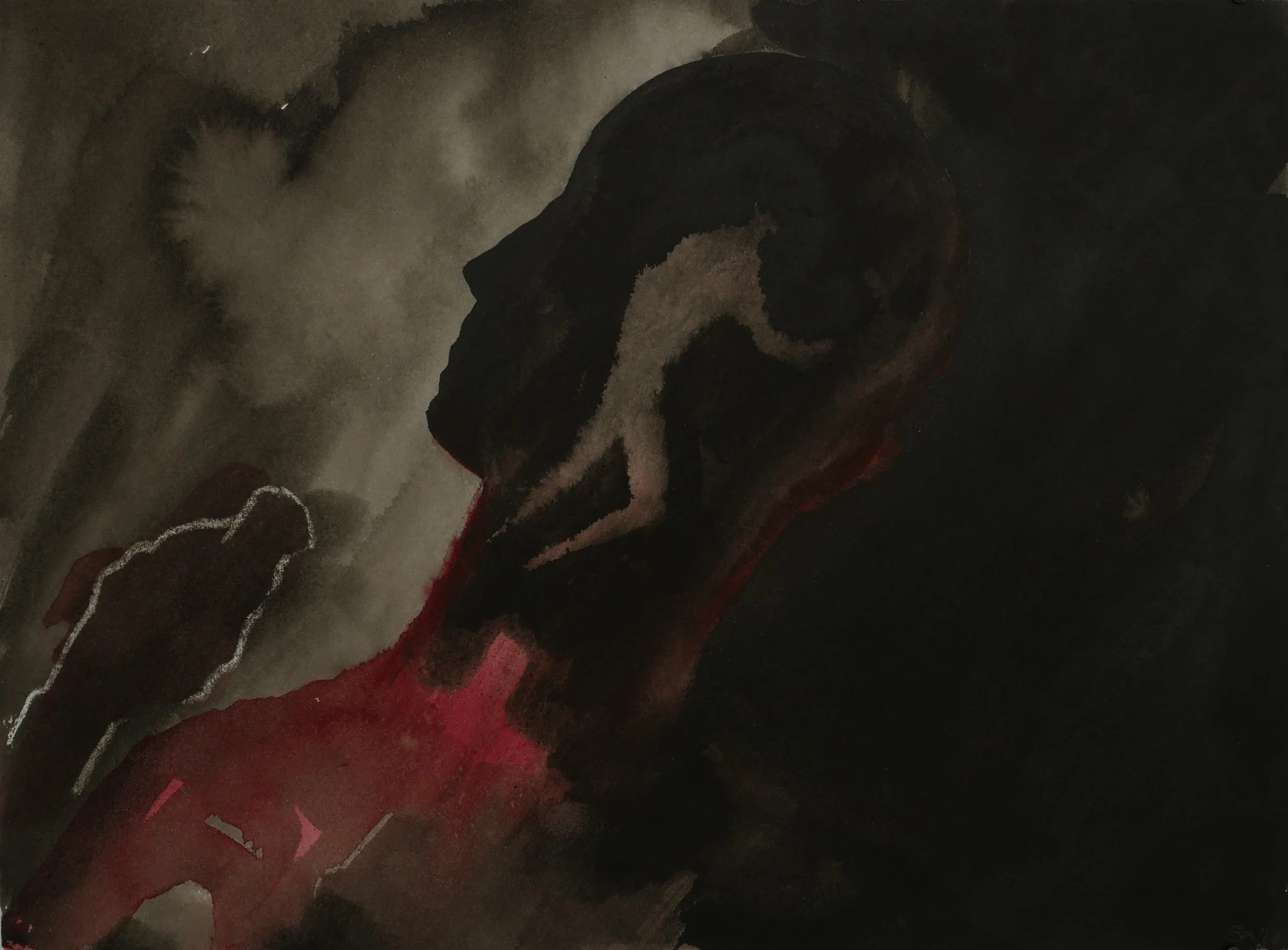 With My Breath VII , 2018 Ink on Watercolour Board, 28 x 38 cm.