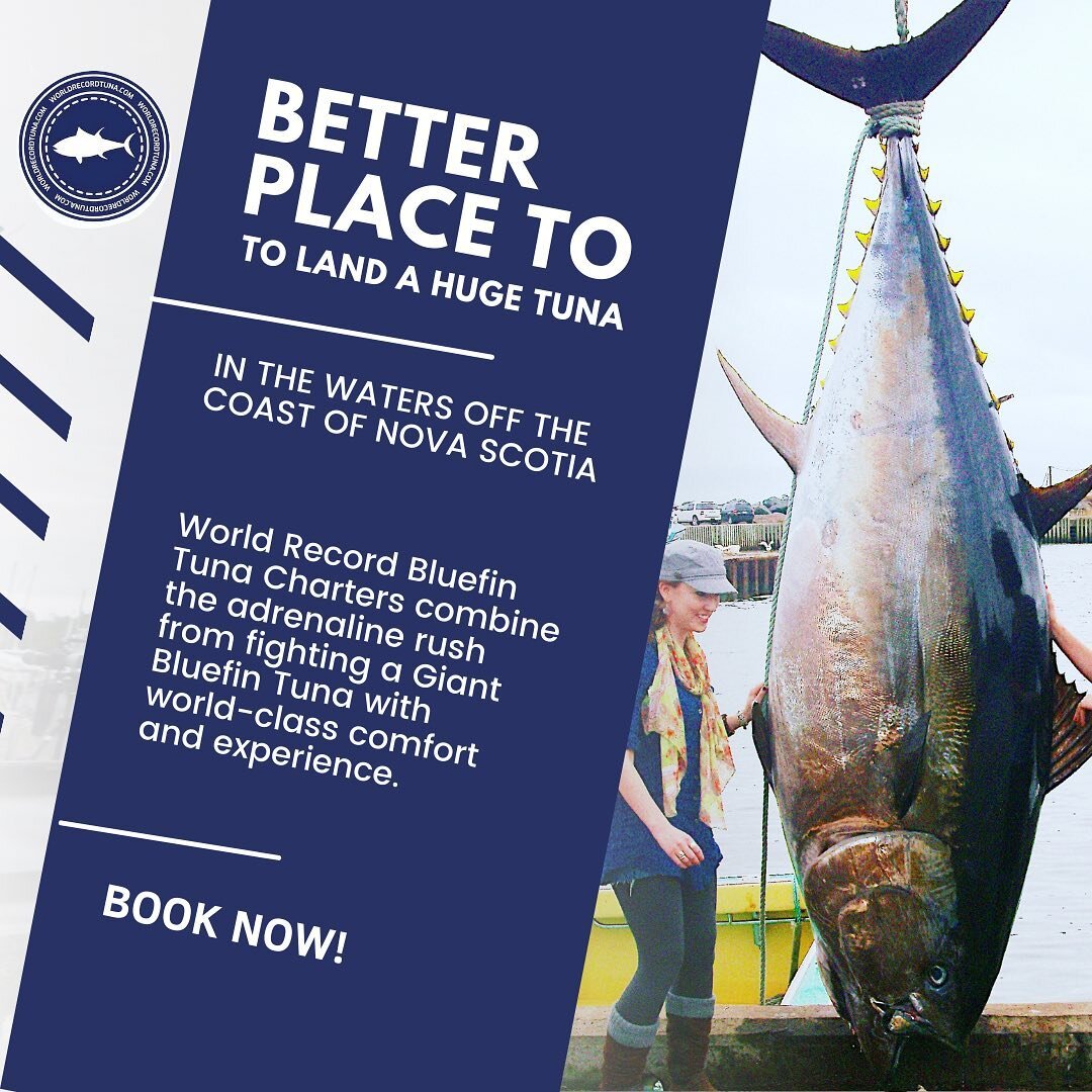 Giant Bluefin Tuna Fanatics; You have %10 off* for early booking specials at WRT! Season 2023 Prime dates are available for making your dreams come true catching giant bluefins in Nova Scotia. Check it off your bucket lists✔️

*Special discount code 