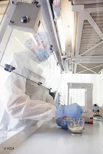 Our Compounding Specialists are covered from head to toe to protect the product from contamination.
